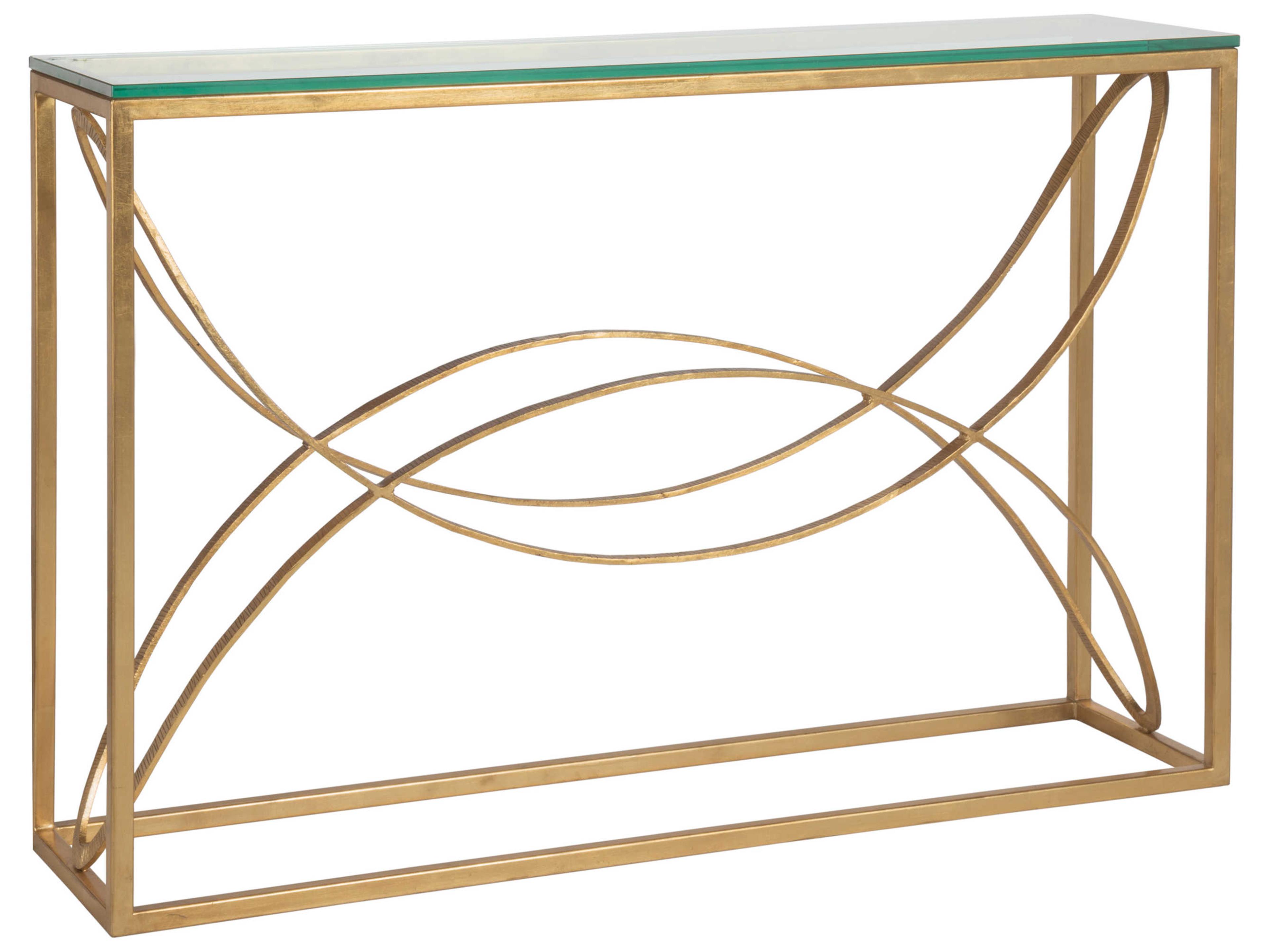 Artistica Metal Designs Ellipse Rectangular Glass Gold Leaf Console Table