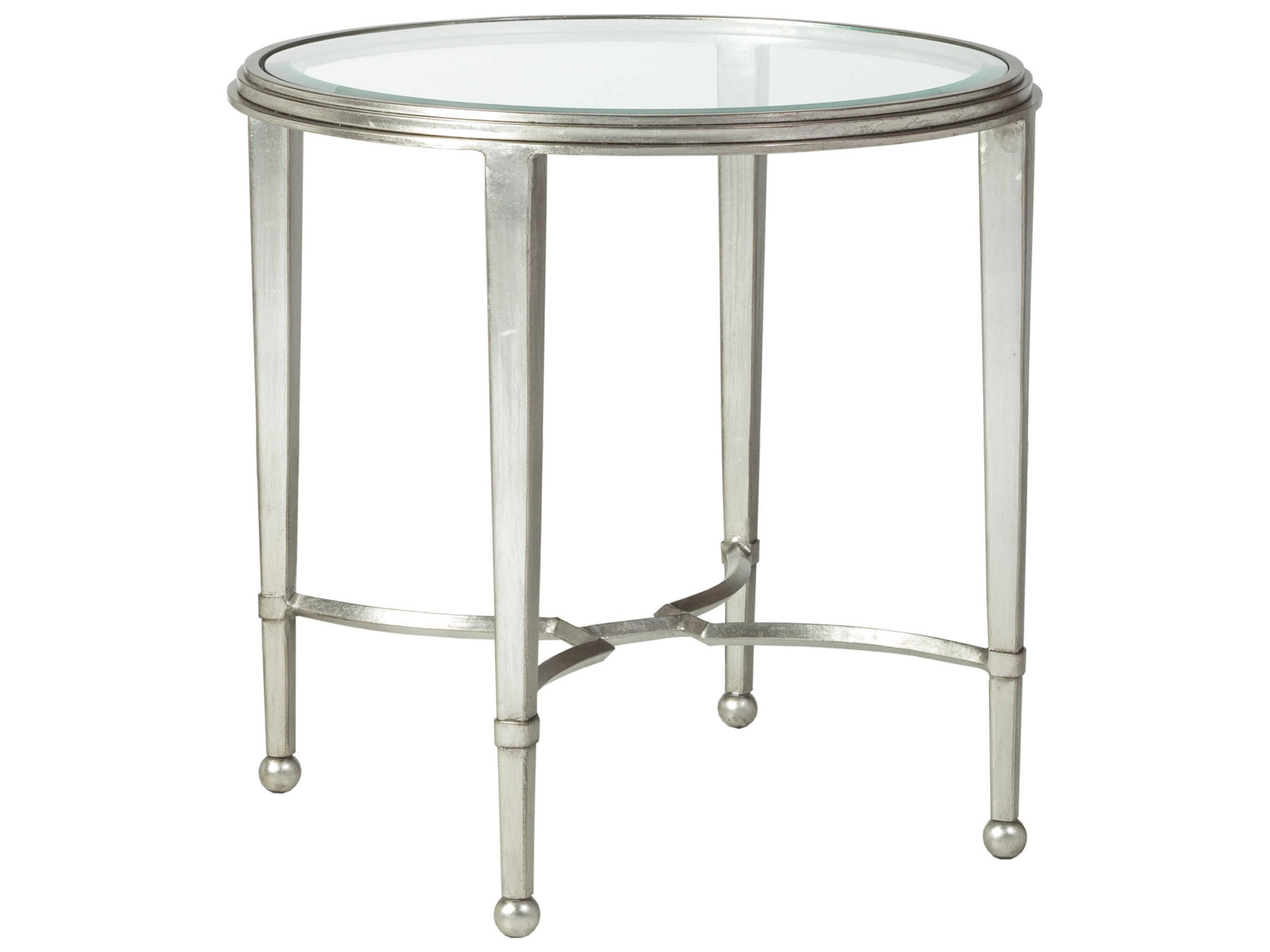 Artistica Metal Designs Sangiovese Round Glass Antique Silver Leaf End Table