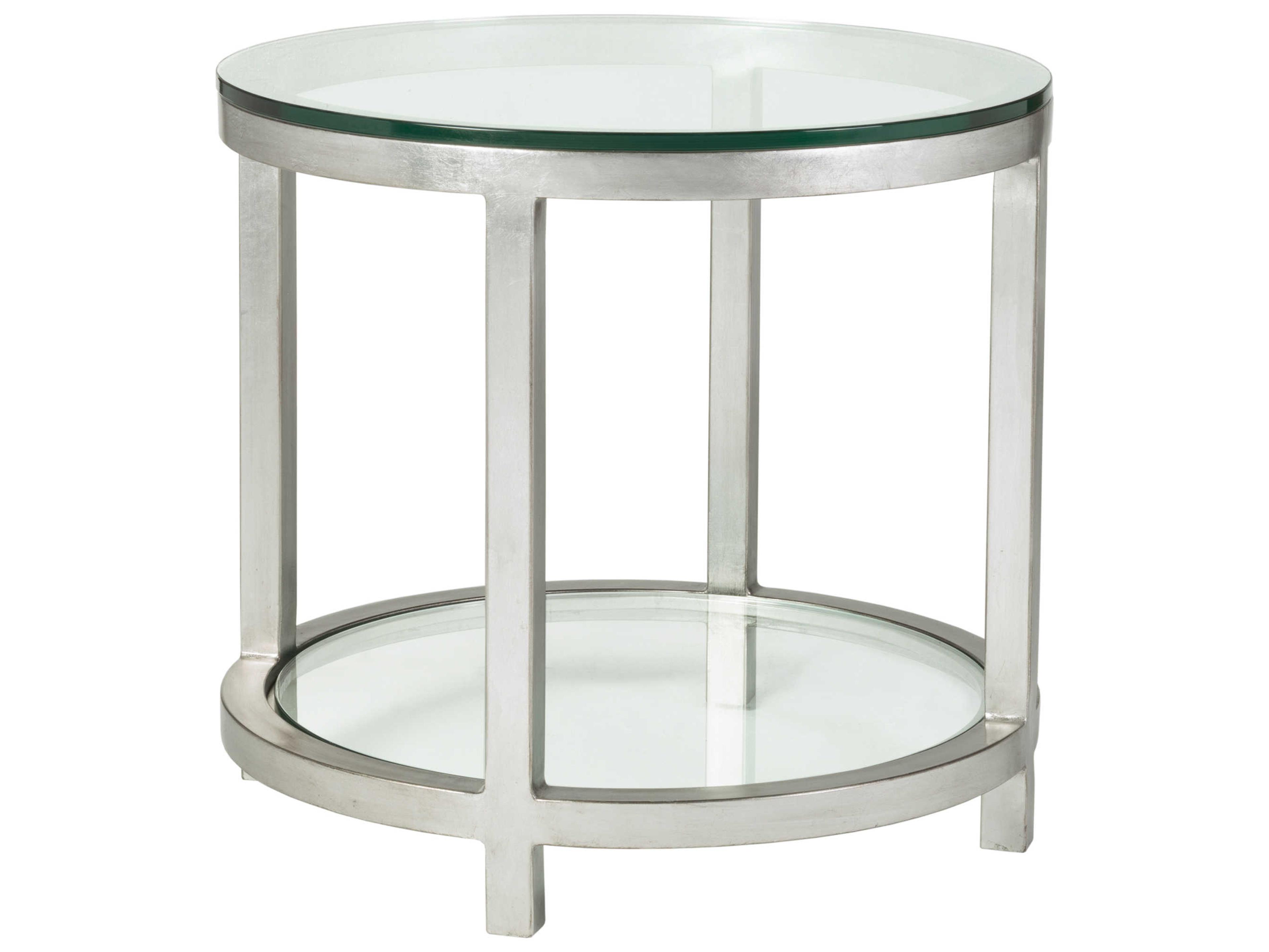 Artistica Metal Designs Per Se Round Glass Antique Silver Leaf End Table