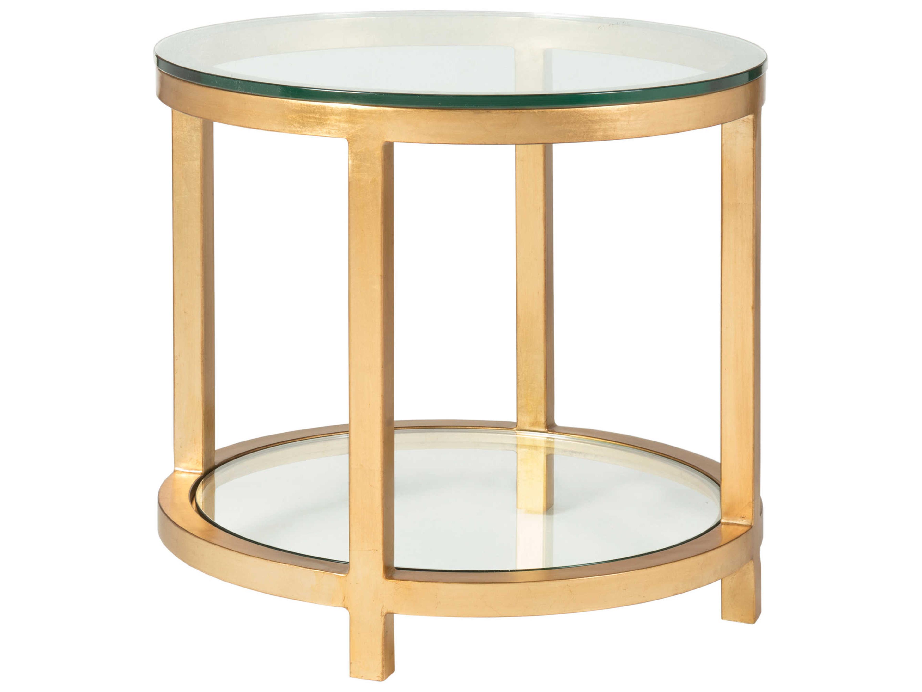 Artistica Metal Designs Per Se Round Glass Antique Gold Leaf End Table