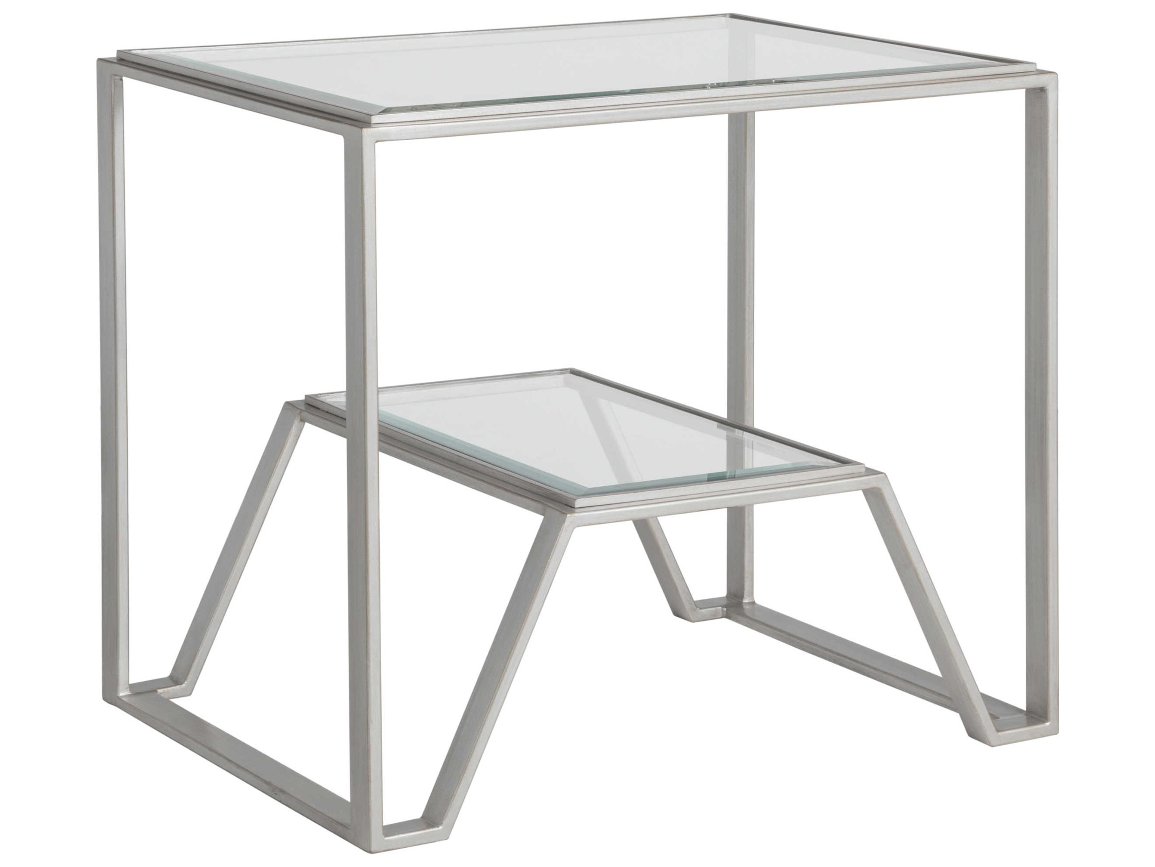 Artistica Metal Designs Byron Rectangular Glass Argento End Table