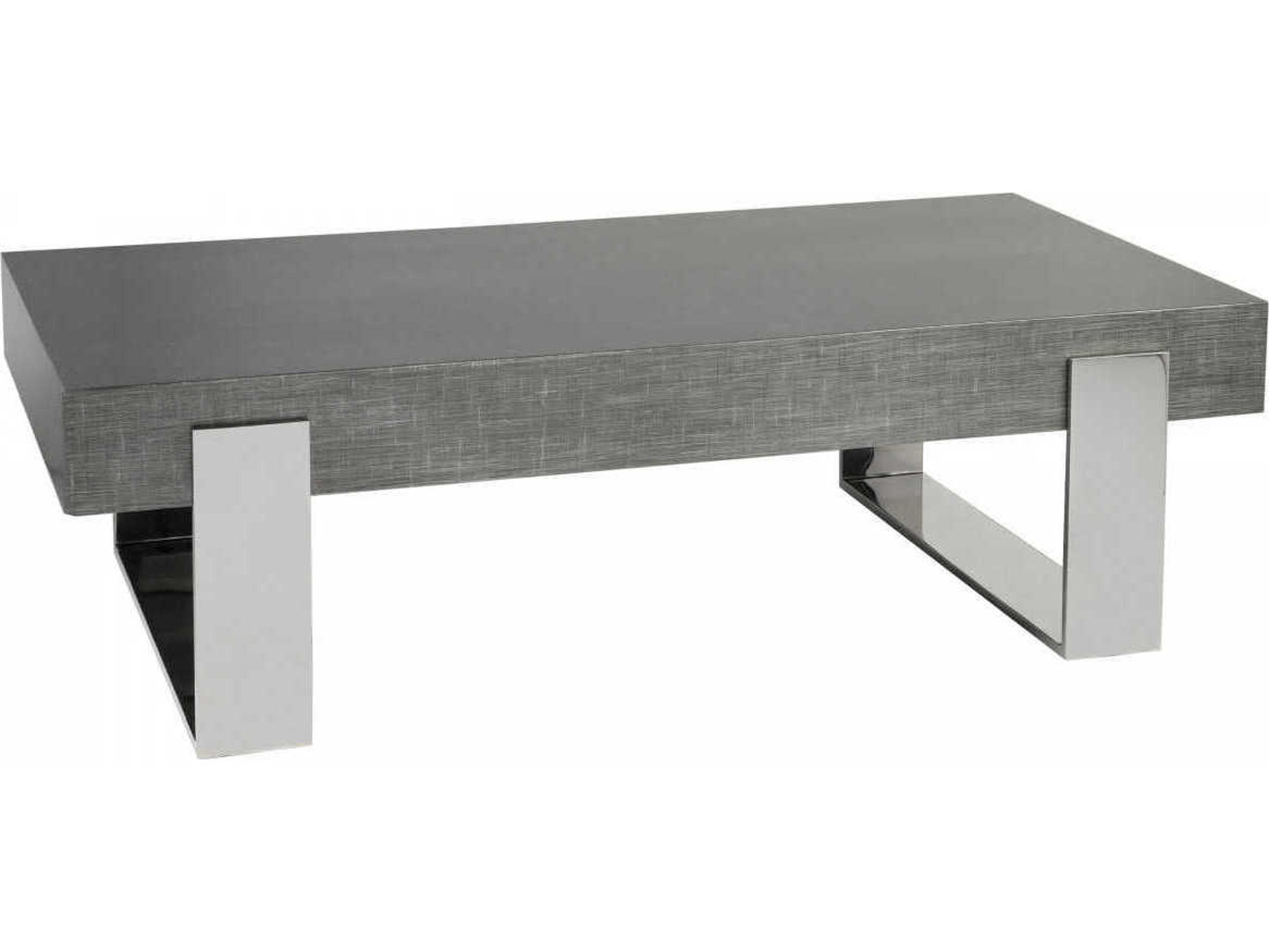Artistica Signature Designs Iridium Rectangular Wood Gray Silver Polished Stainless Steel Cocktail Table