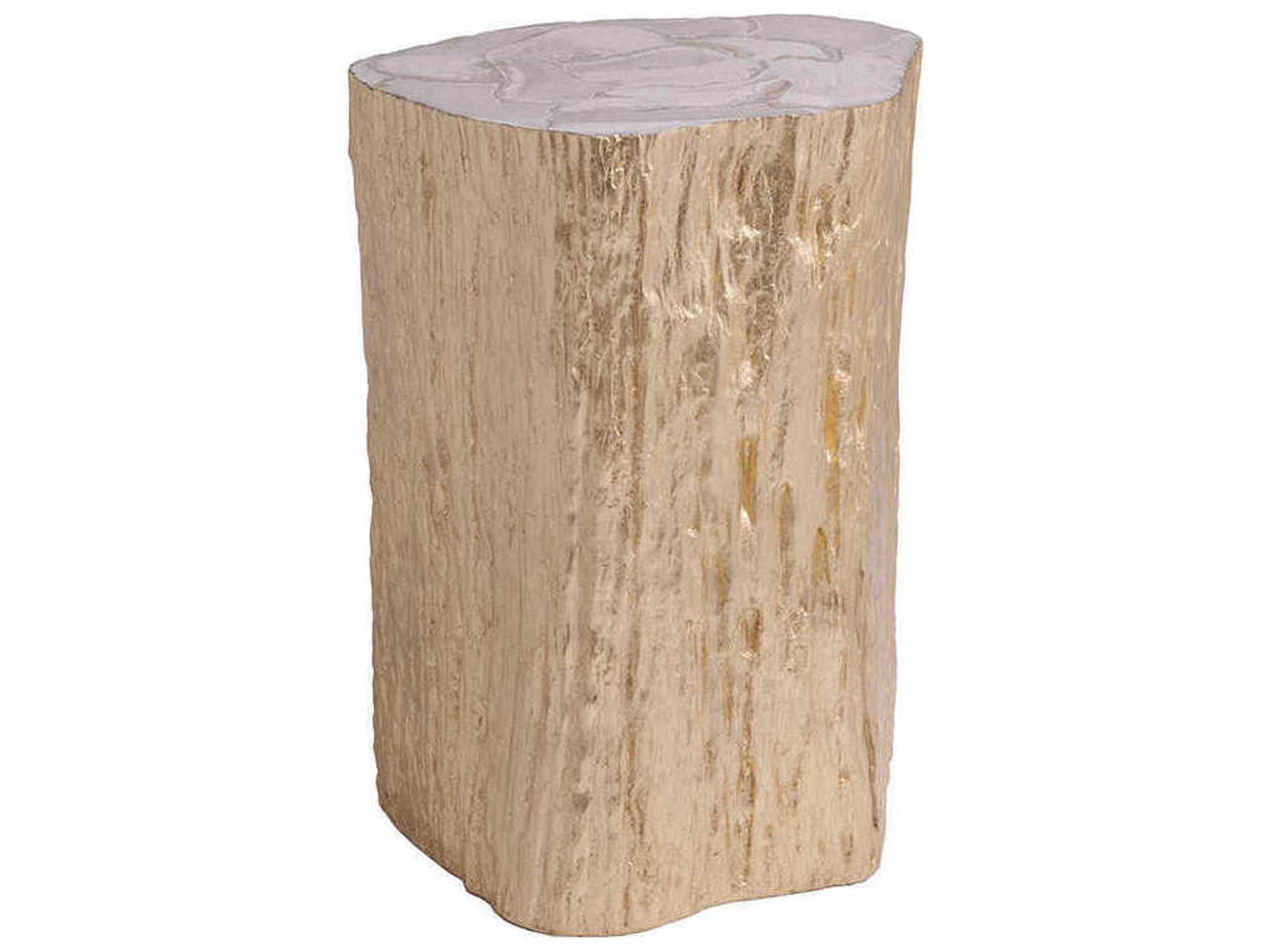 Artistica Trunk Segment White Fossilized Shell With Silver Leaf End Table