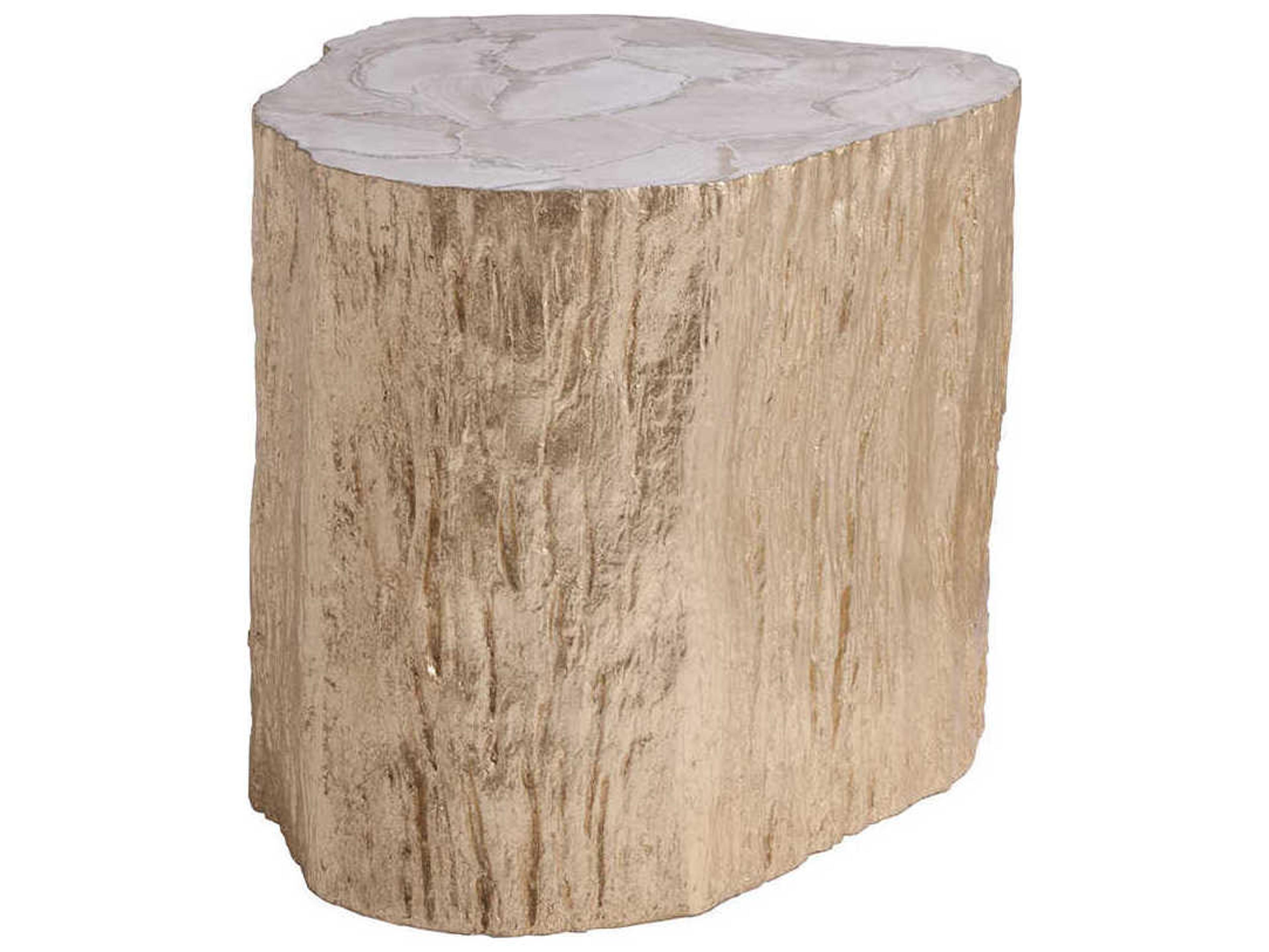 Artistica Trunk Segment White Fossilized Shell With Silver Leaf End Table