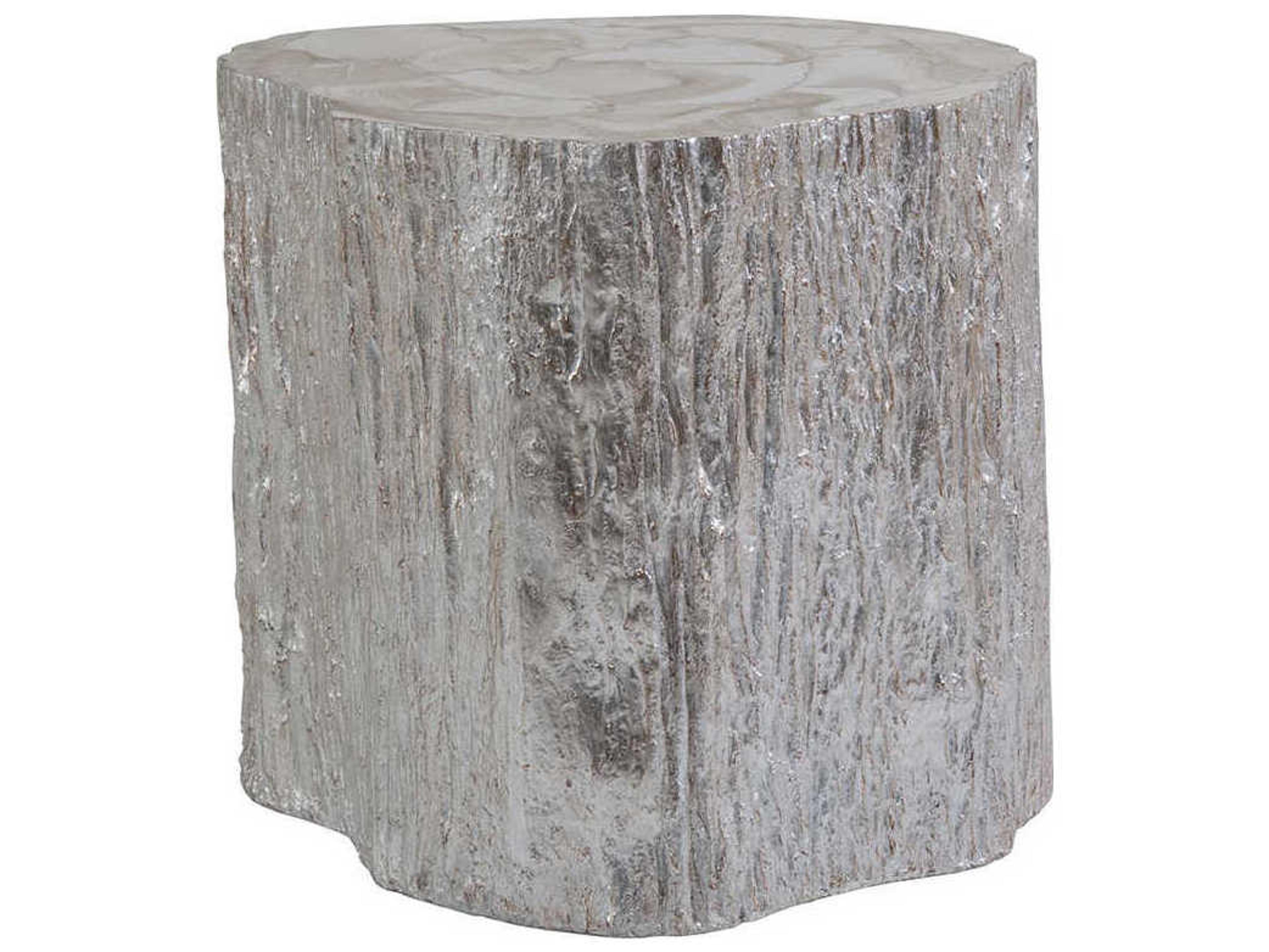 Artistica Trunk Segment White Fossilized Shell With Silver Leaf End Table