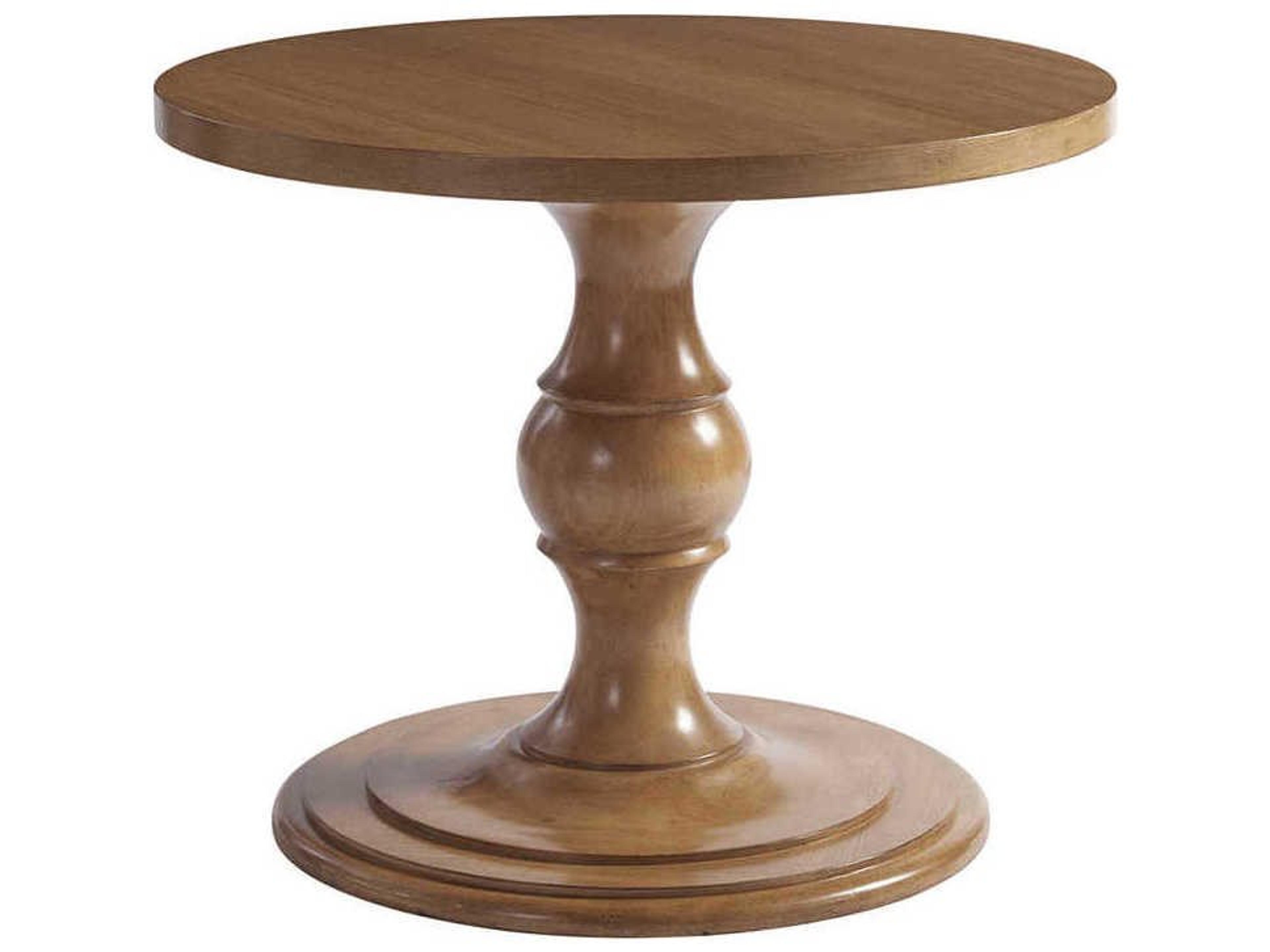 Newport Corona Del Mar Round Wood Sandstone End Table