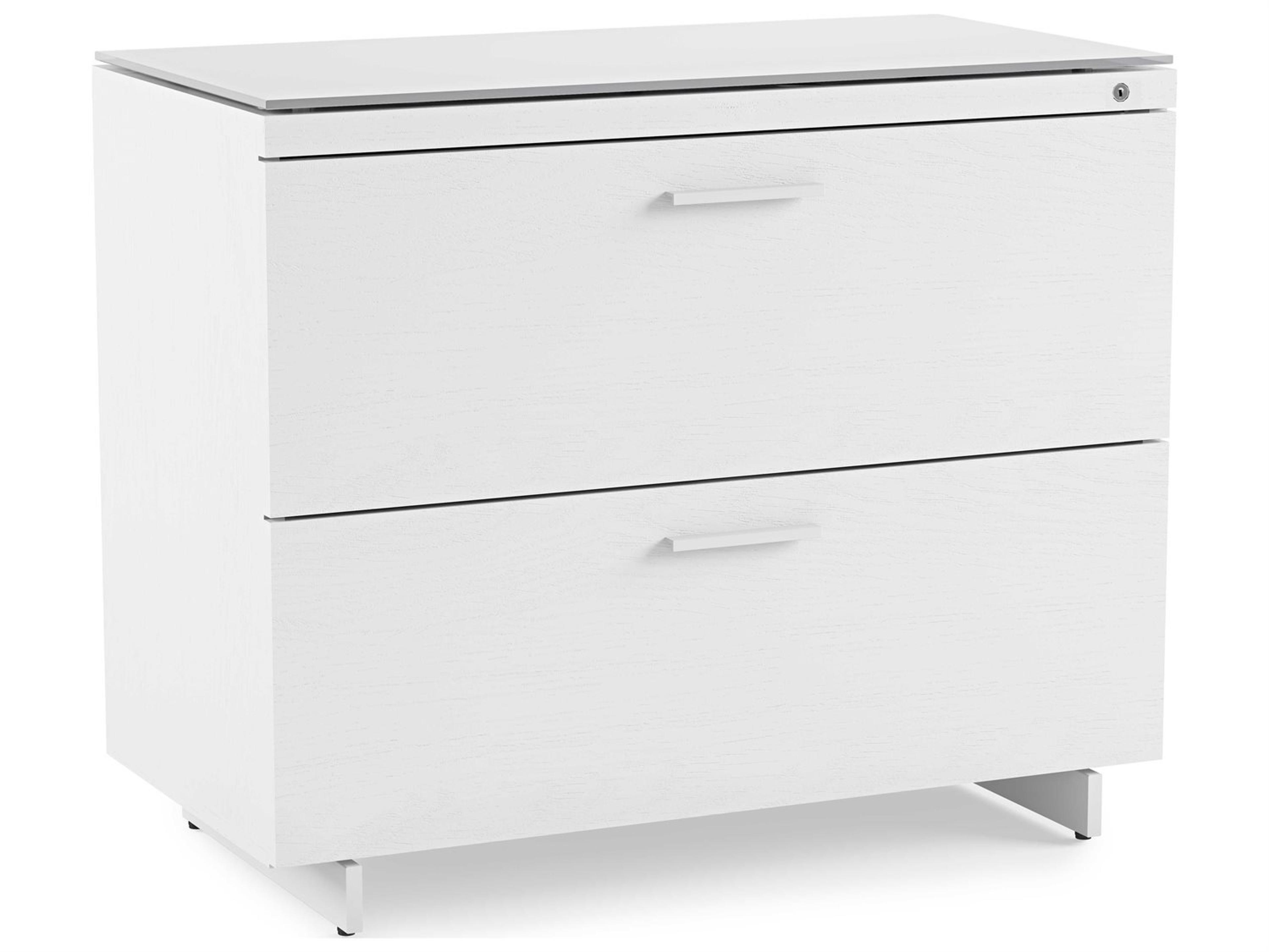 BDI Centro Satin White & Grey Etched Glass File Cabinet