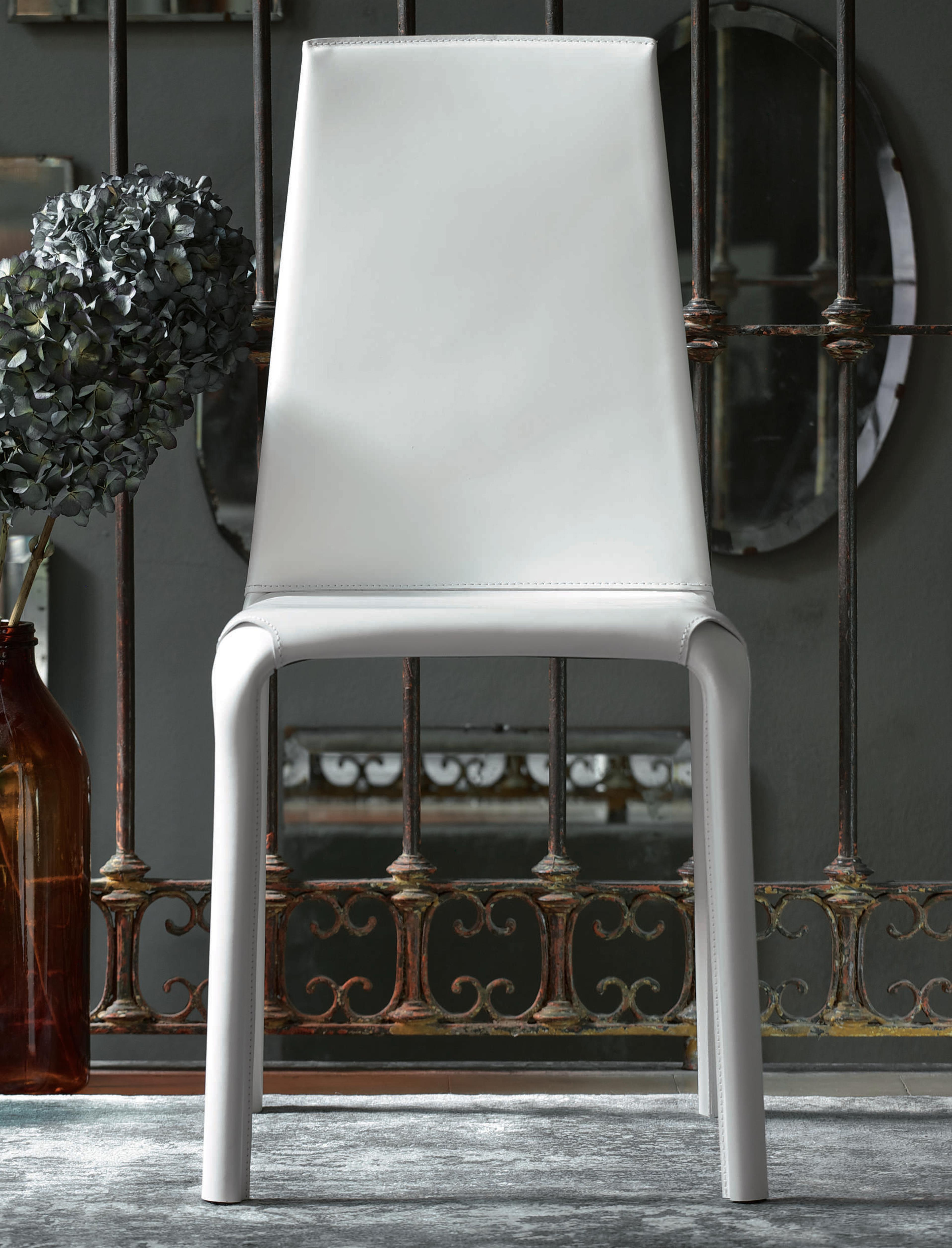 Bontempi Casa Alice Leather White Upholstered Side Dining Chair