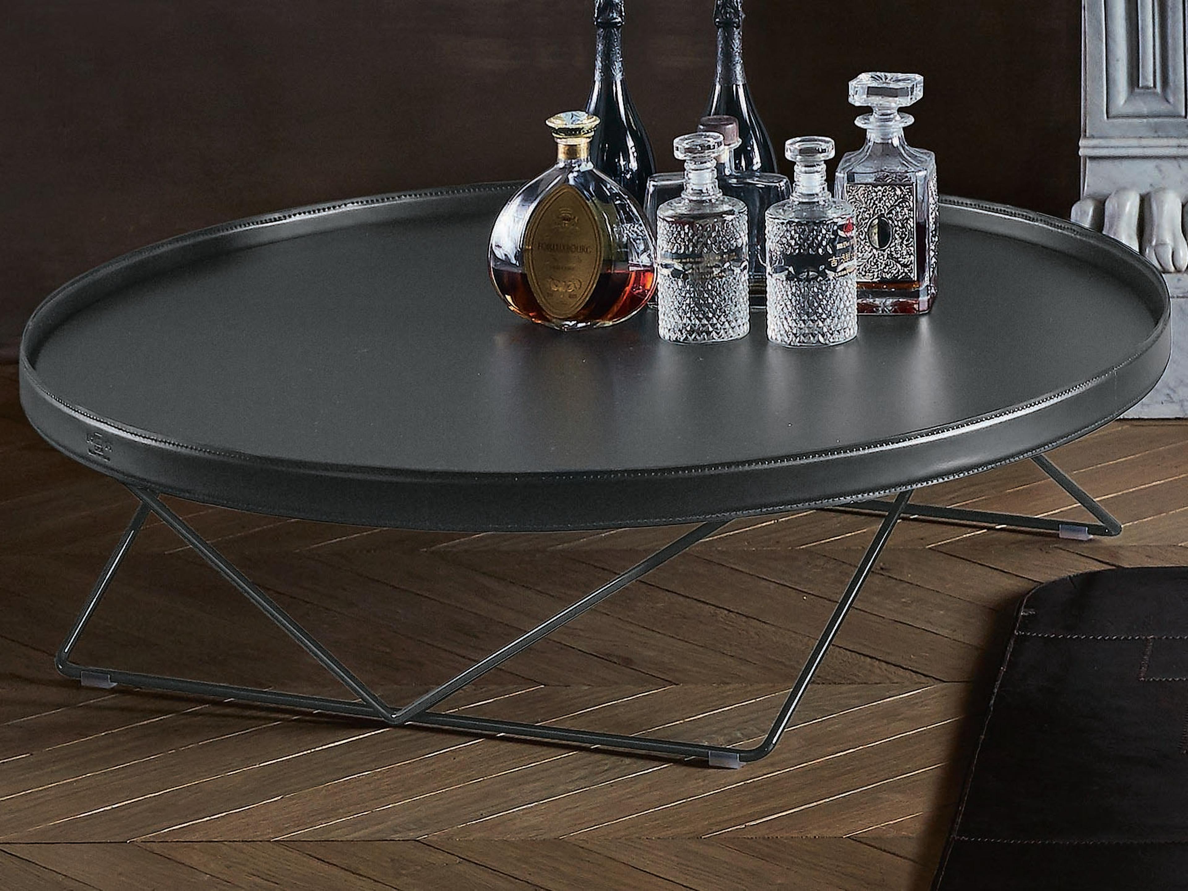 Bontempi Casa Flexus Round Leather Natural Silver Anthracite Coffee Table