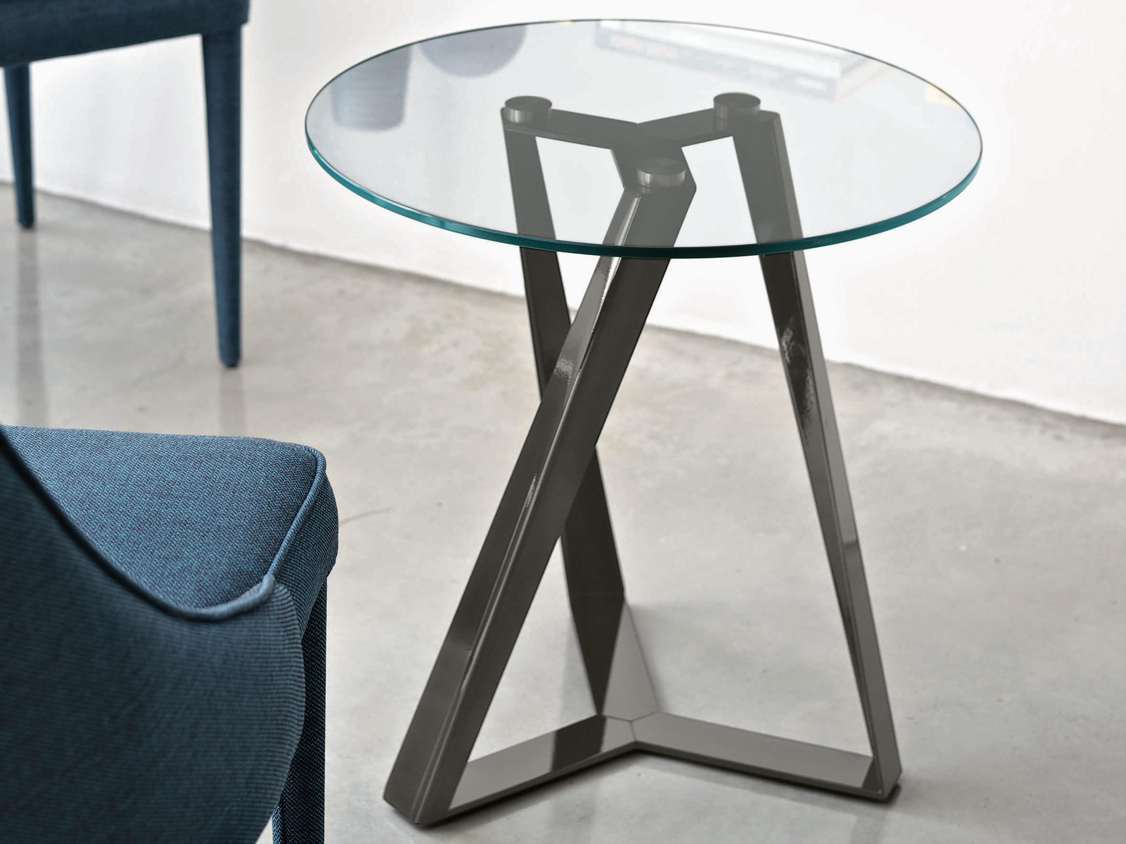 Bontempi Casa Millennium Round Clear Glass Natural Silver End Table