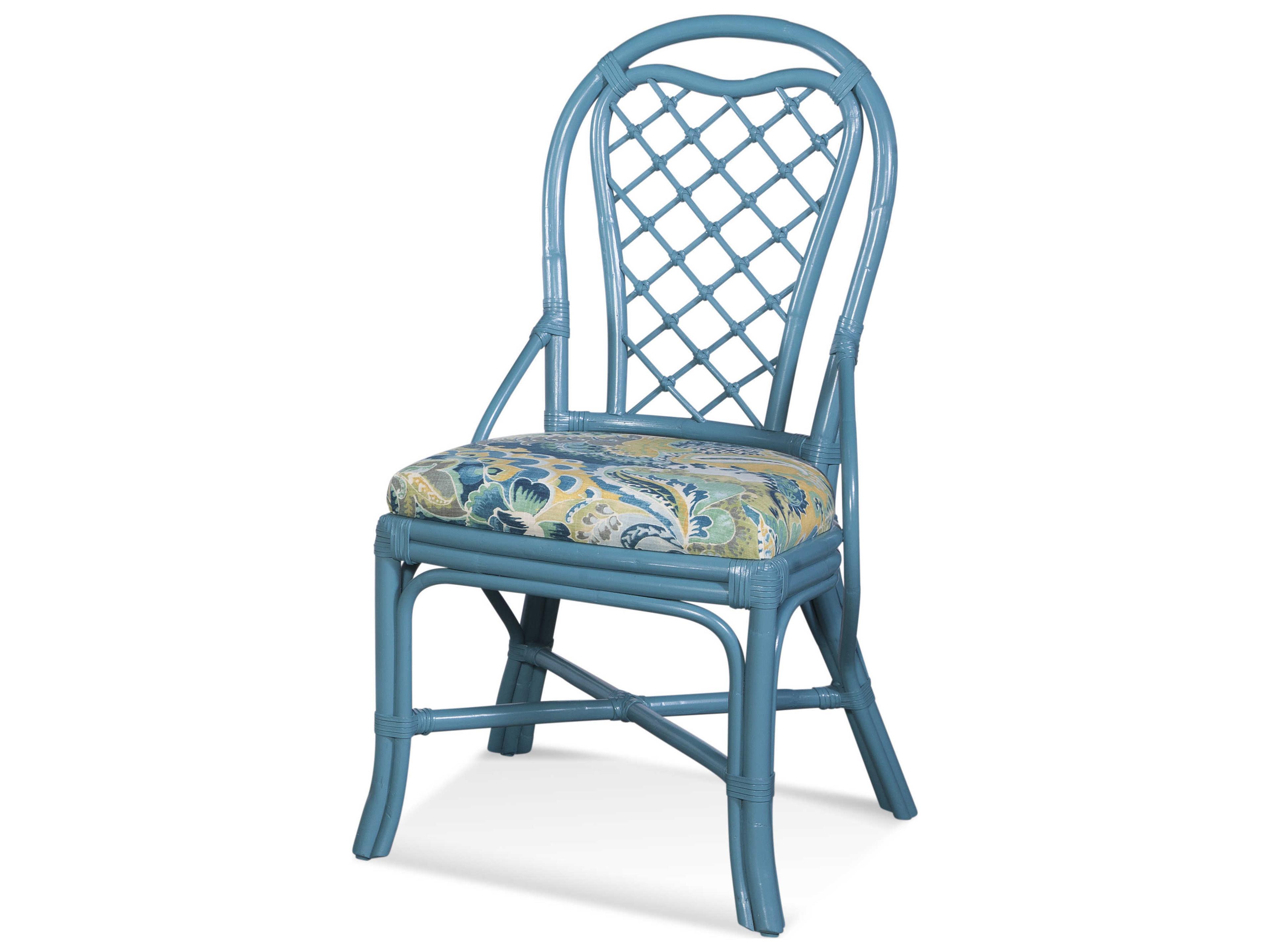 Braxton Culler Trellis Rattan Blue Upholstered Side Dining Chair