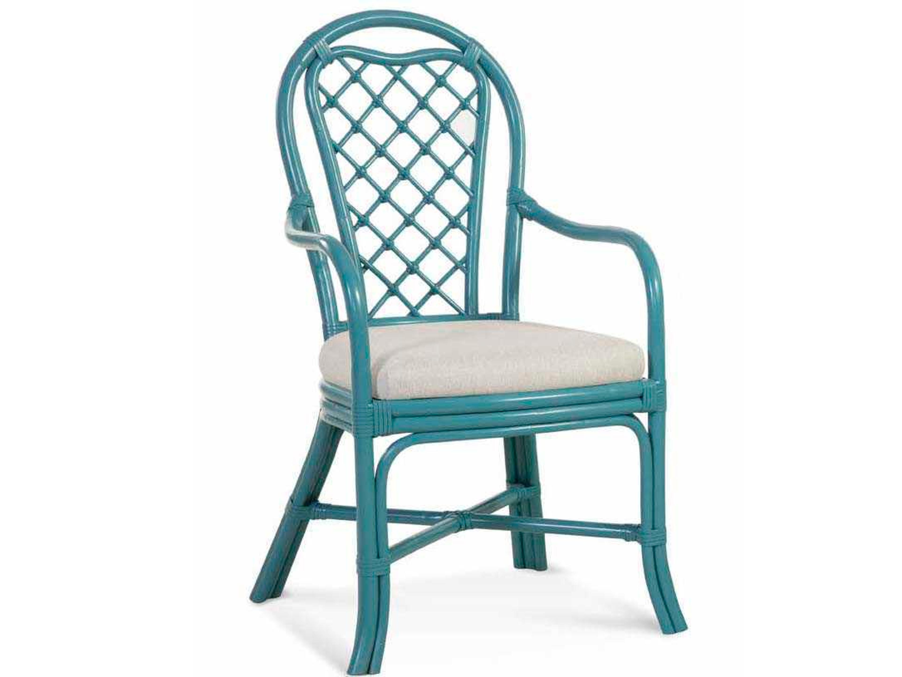 Braxton Culler Trellis Rattan Blue Upholstered Arm Dining Chair