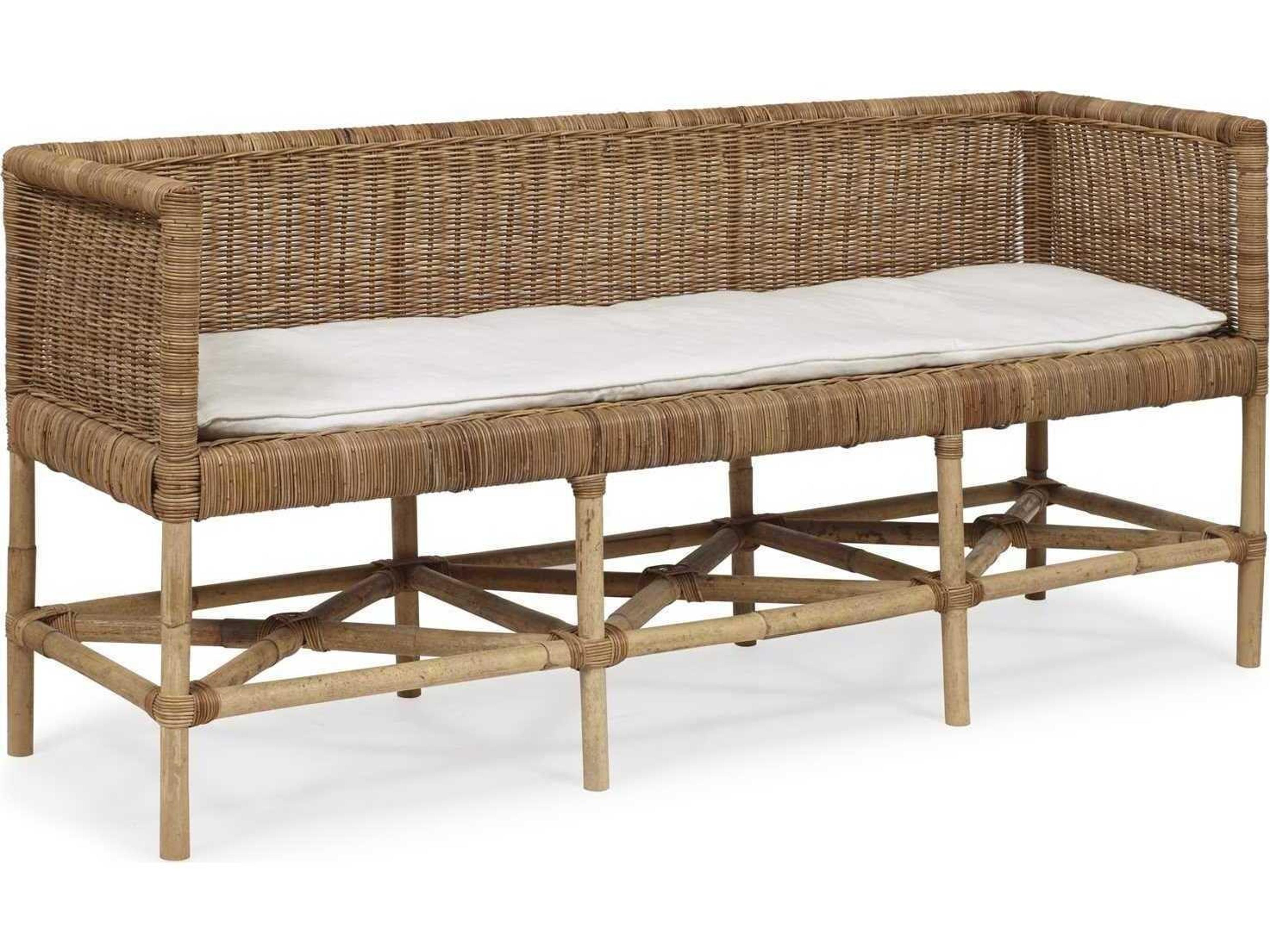 Brownstone Lina Natural Rattan Brown Upholstered Accent Bench