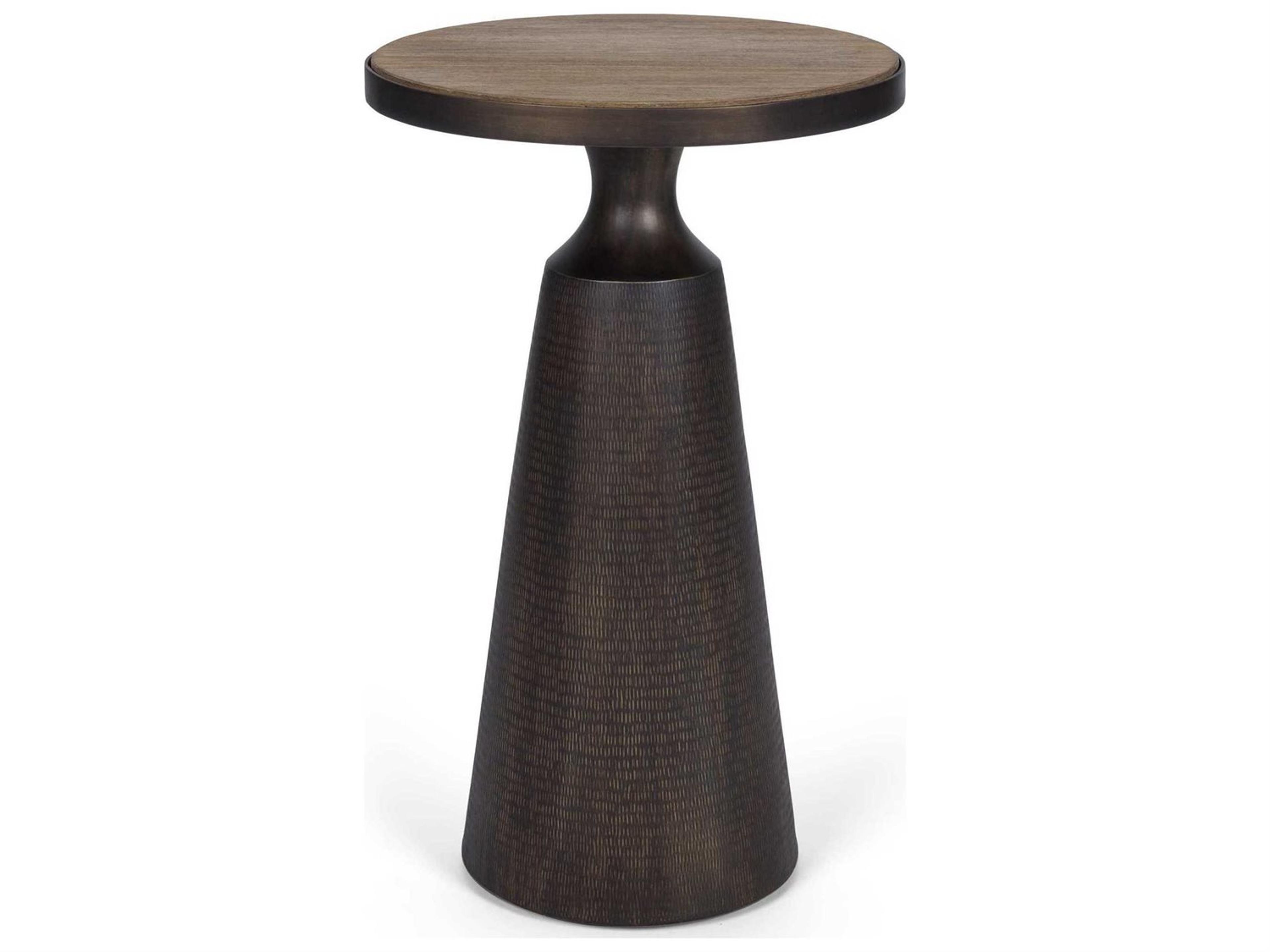 Brownstone Laguna Round Wood Mesa Bronze Martini End Table