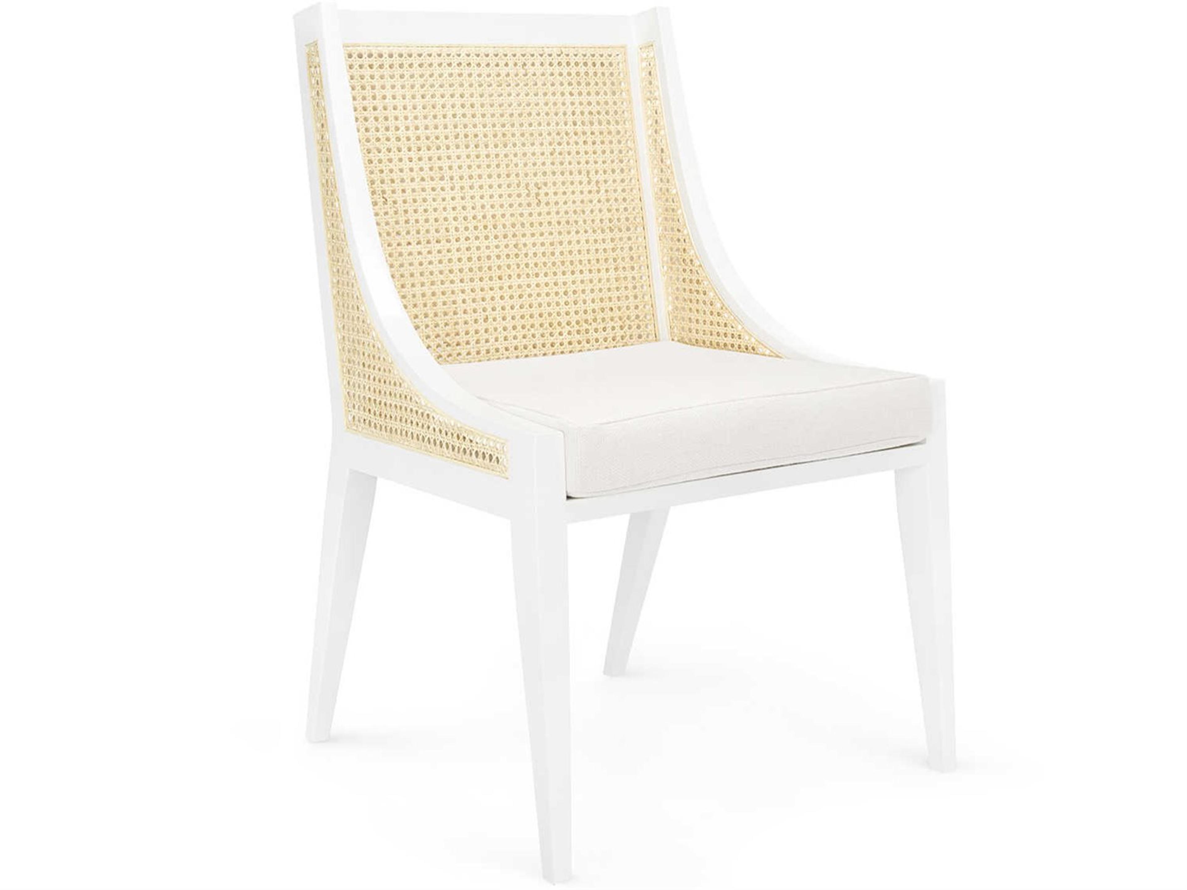 Villa & House Mahogany Wood White Upholstered Arm Dining Chair