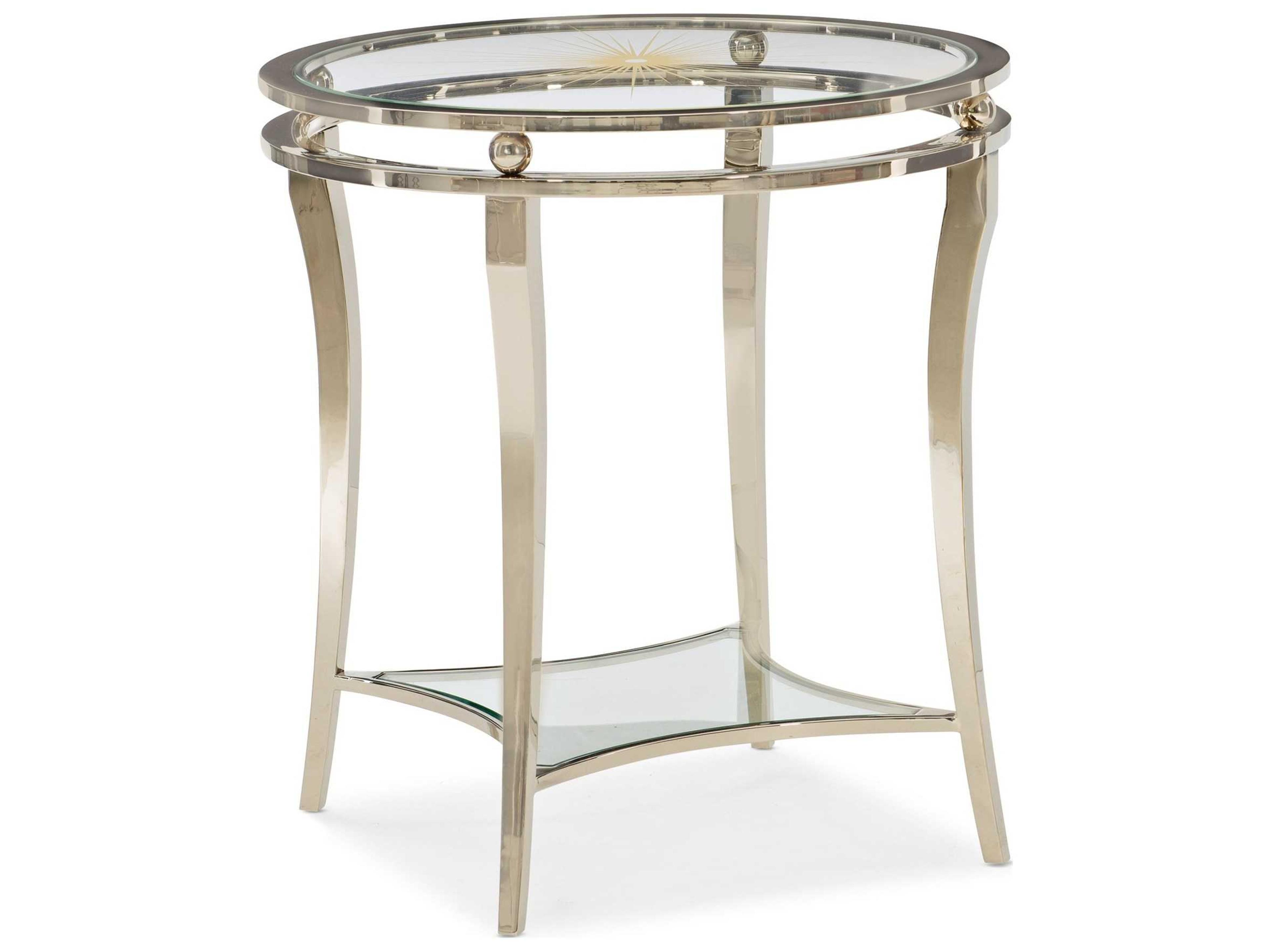 Caracole Classic Rising Star Round Glass Whisper Of Gold Neutral Metallic End Table