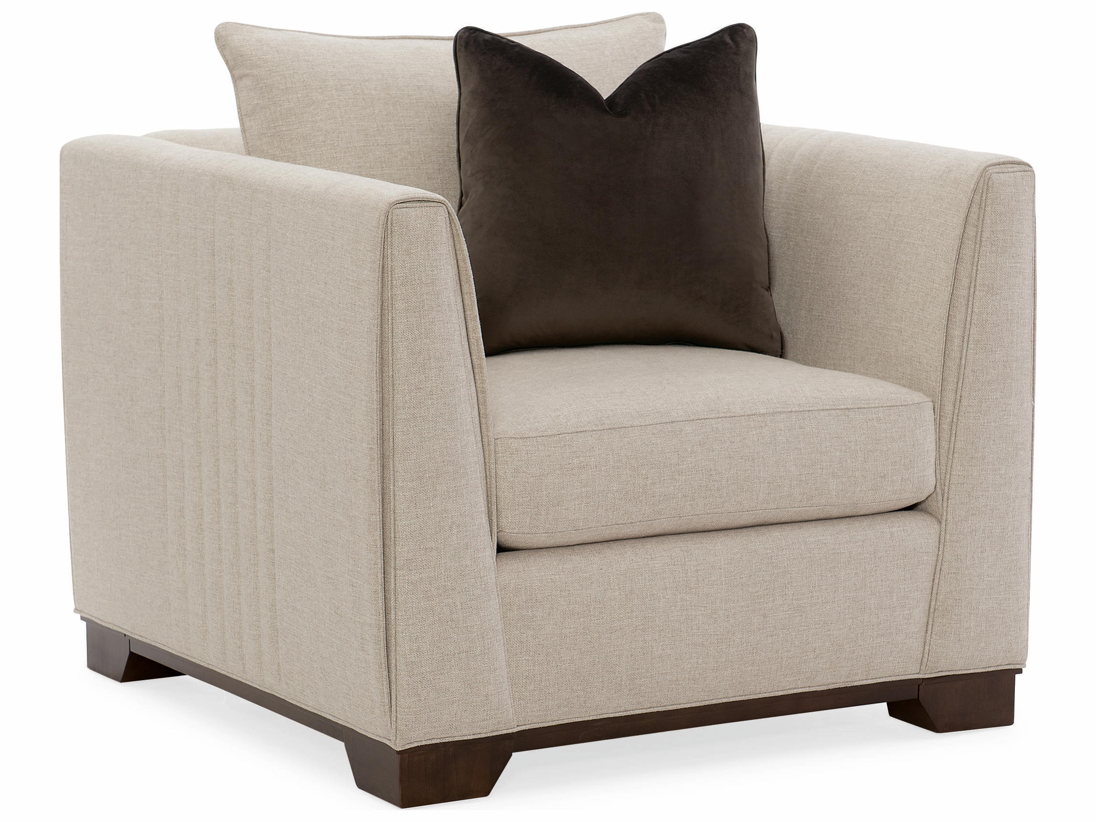 Caracole Streamline Moderne Plinthe Base Beige Fabric Club Chair