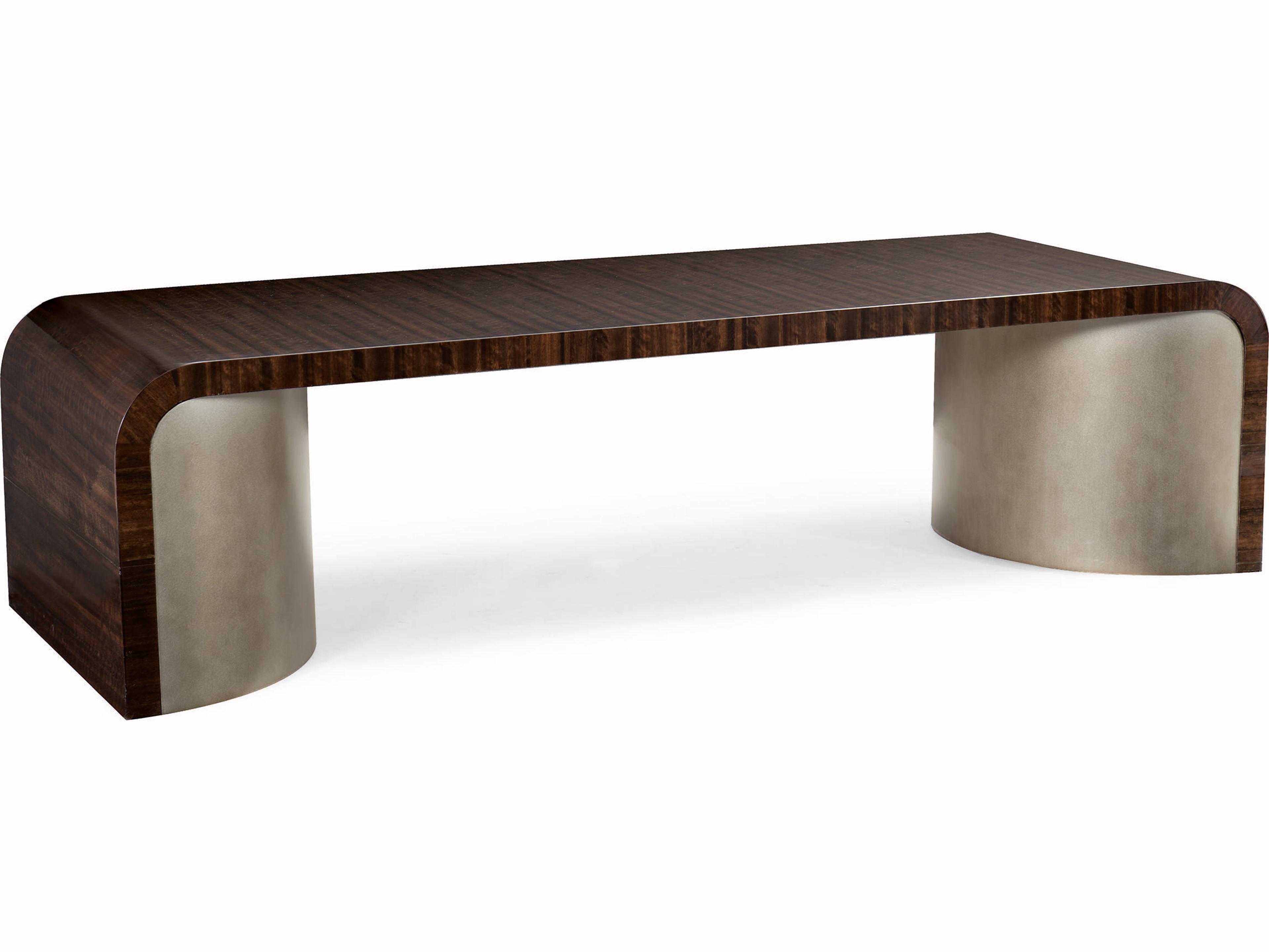 Caracole Streamline Waterfall Rectangular Wood Aged Bourbon With Smoked Brass Coffee Table