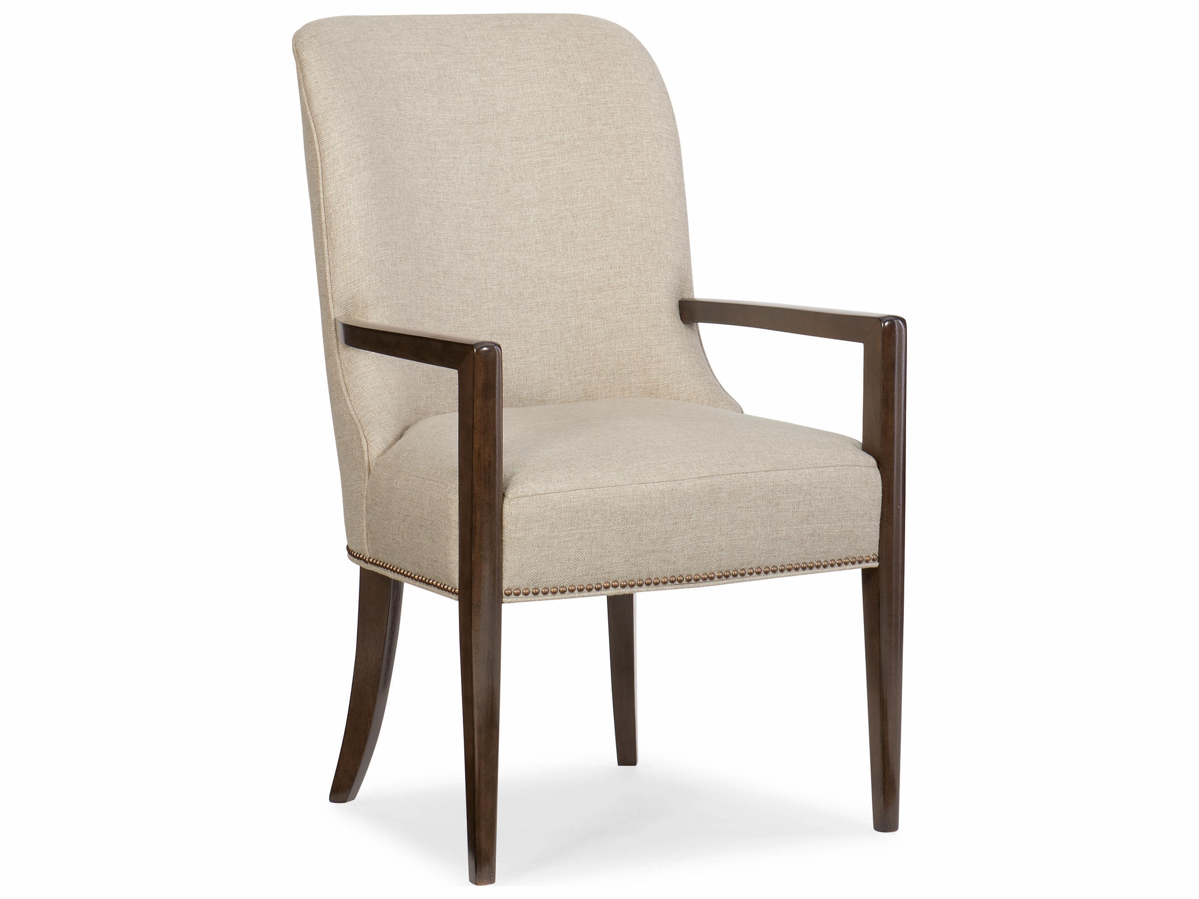 Caracole Streamline Mid-Century Hardwood Beige Upholstered Arm Dining Chair