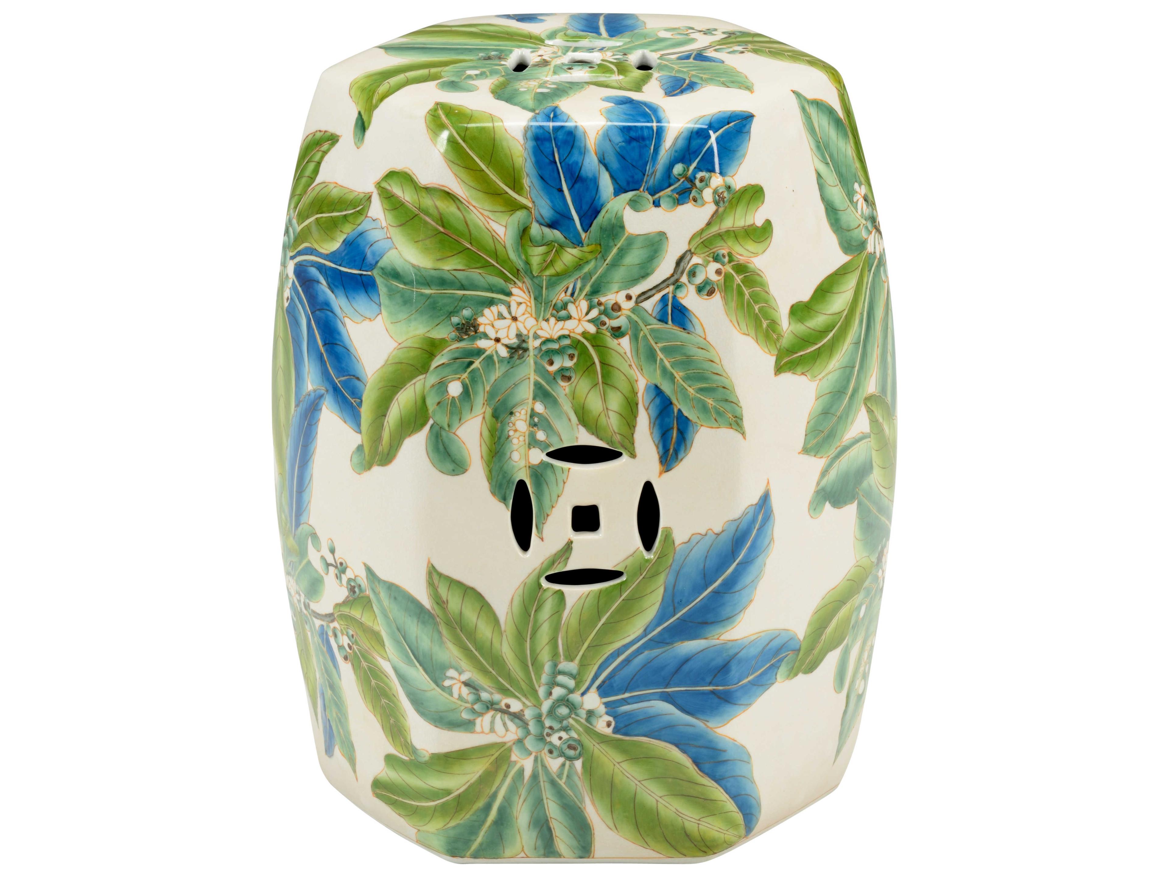 Chelsea House Floral Blue Cream Accent Stool