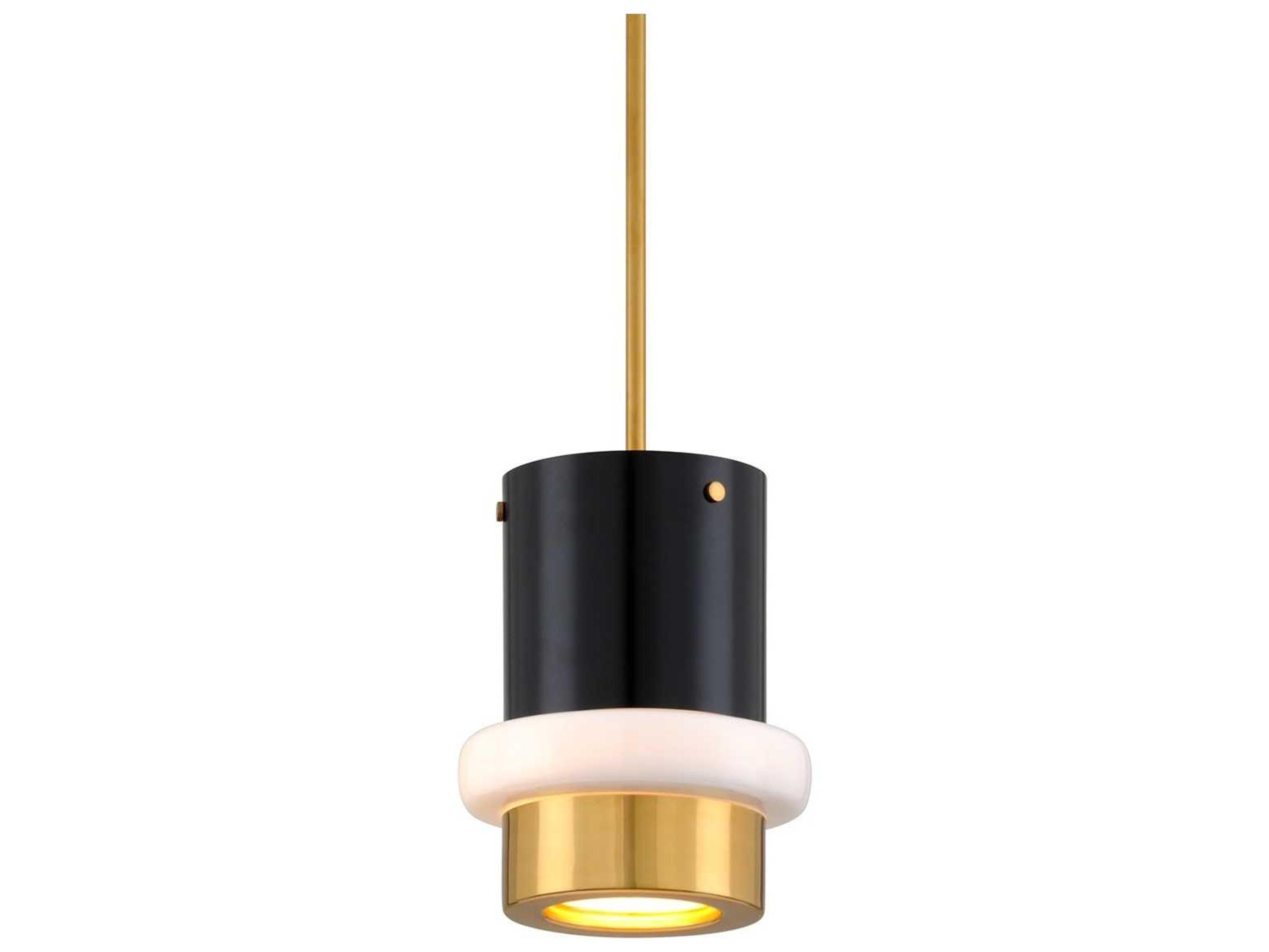 Corbett Lighting Beckenham 1-Light Vintage Polished Brass Black Glass Cylinder Mini Pendant