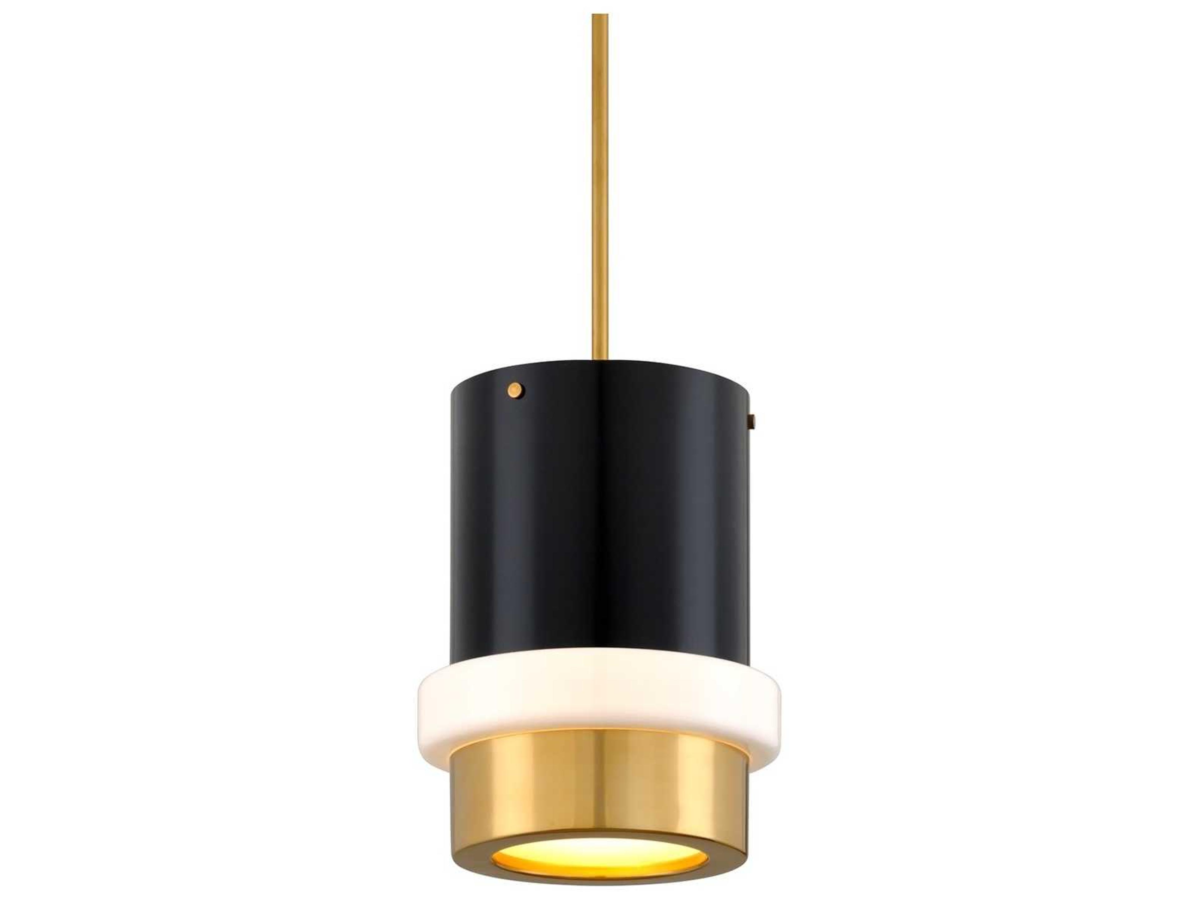 Corbett Lighting Beckenham 1-Light Vintage Polished Brass Black Glass Cylinder Mini Pendant