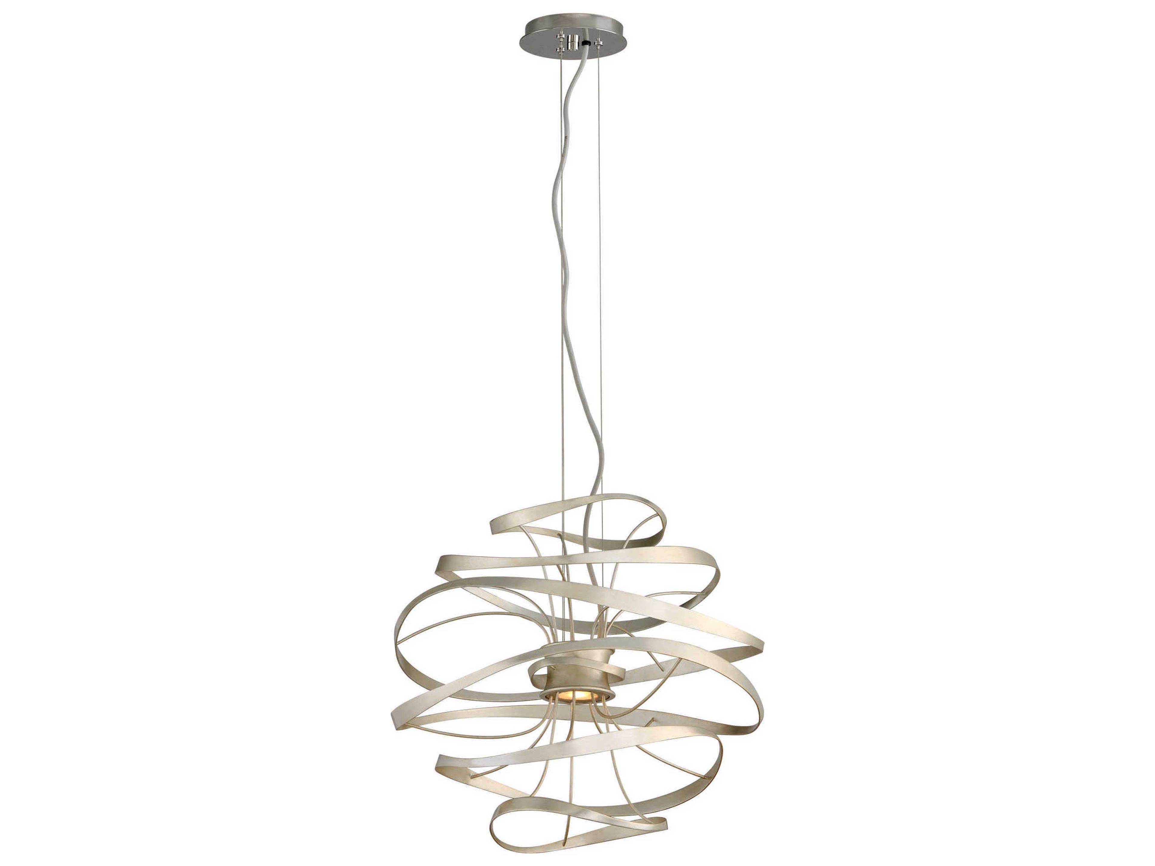 Corbett Lighting Calligraphy 2-Light Silver Leaf Polished Stainless Steel LED Geometric Pendant