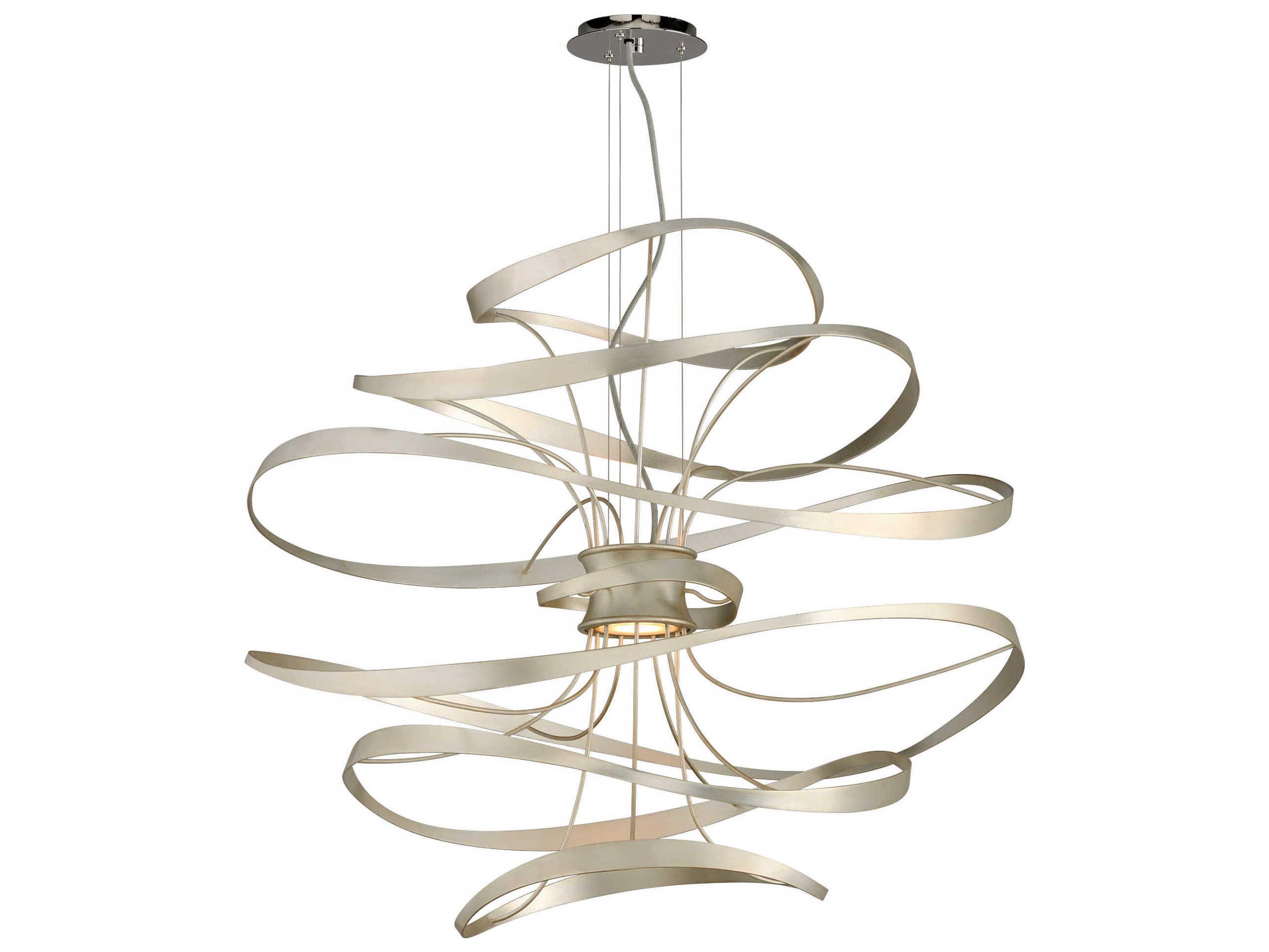 Corbett Lighting Calligraphy 2-Light Silver Leaf Polished Stainless Steel LED Geometric Pendant