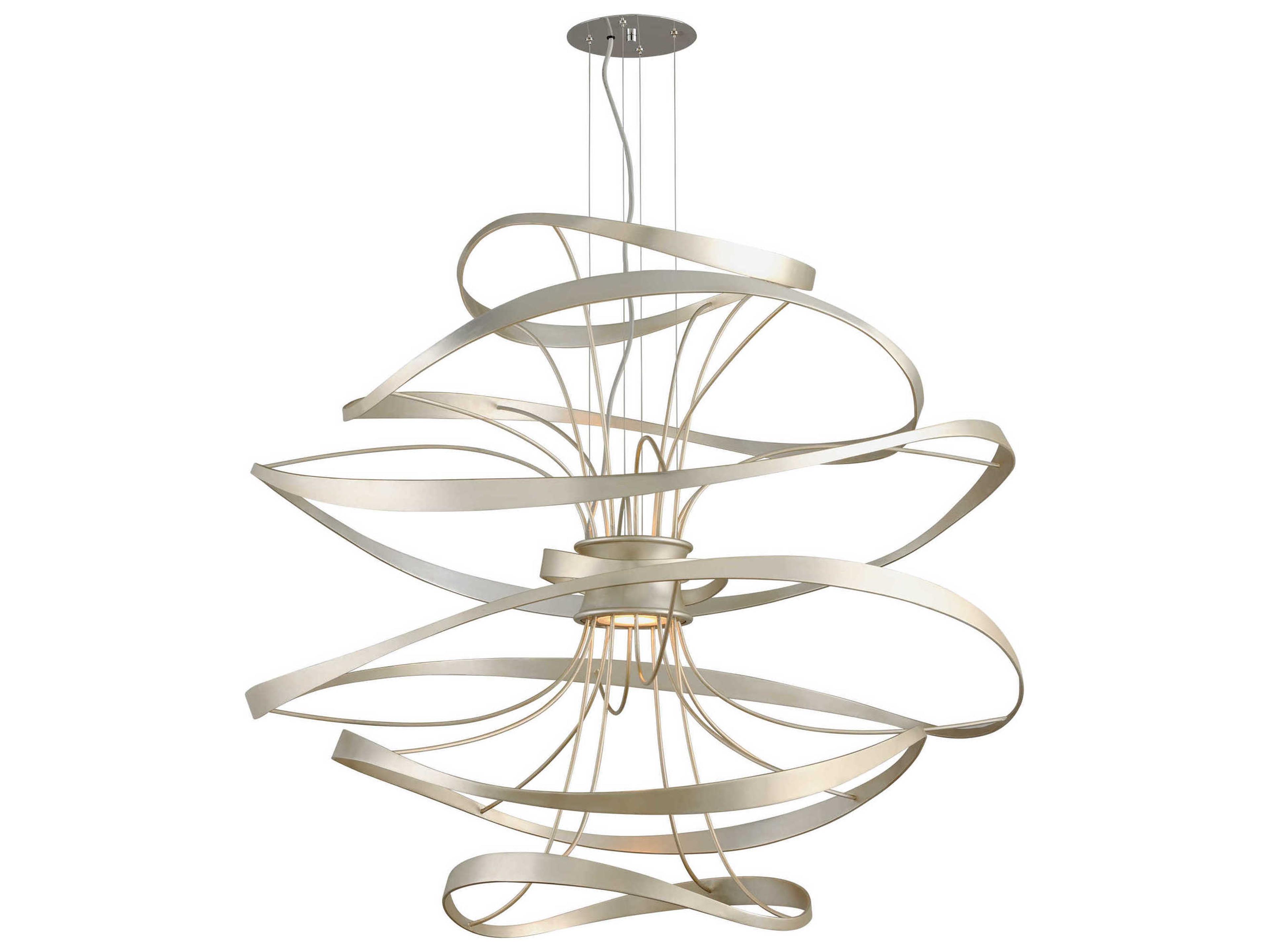 Corbett Lighting Calligraphy 2-Light Silver Leaf Polished Stainless Steel LED Geometric Pendant