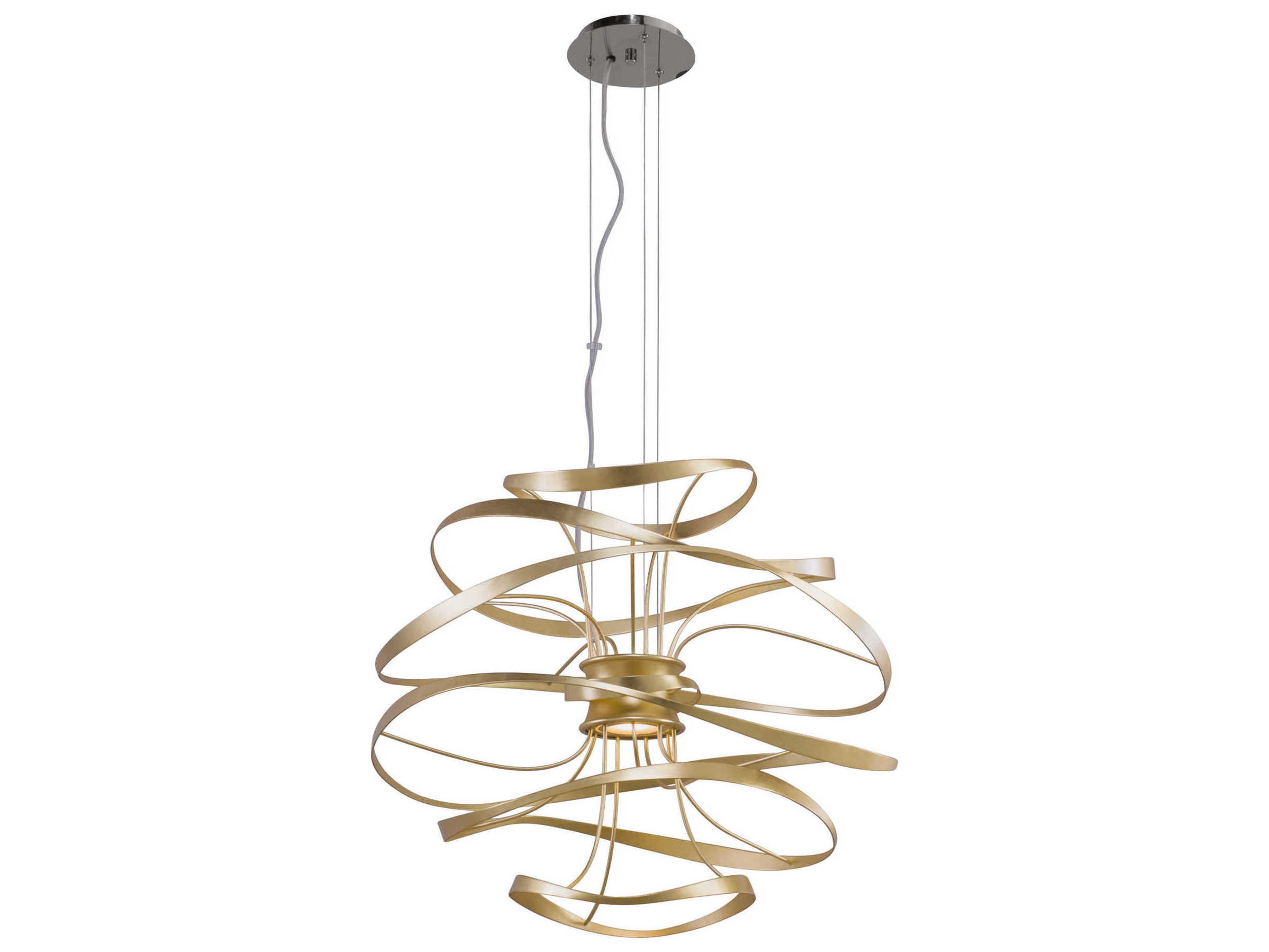 Corbett Lighting Calligraphy 2-Light Gold Leaf Polished Stainless Steel LED Geometric Pendant