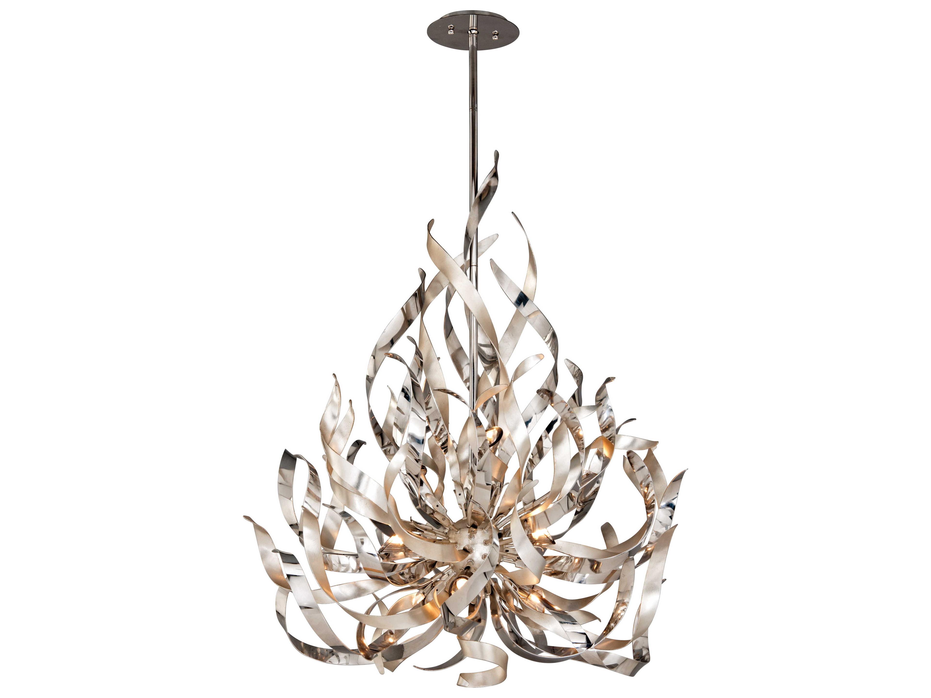 Corbett Lighting Graffiti 9-Light Silver Leaf Polished Stainless Steel Crystal Pendant