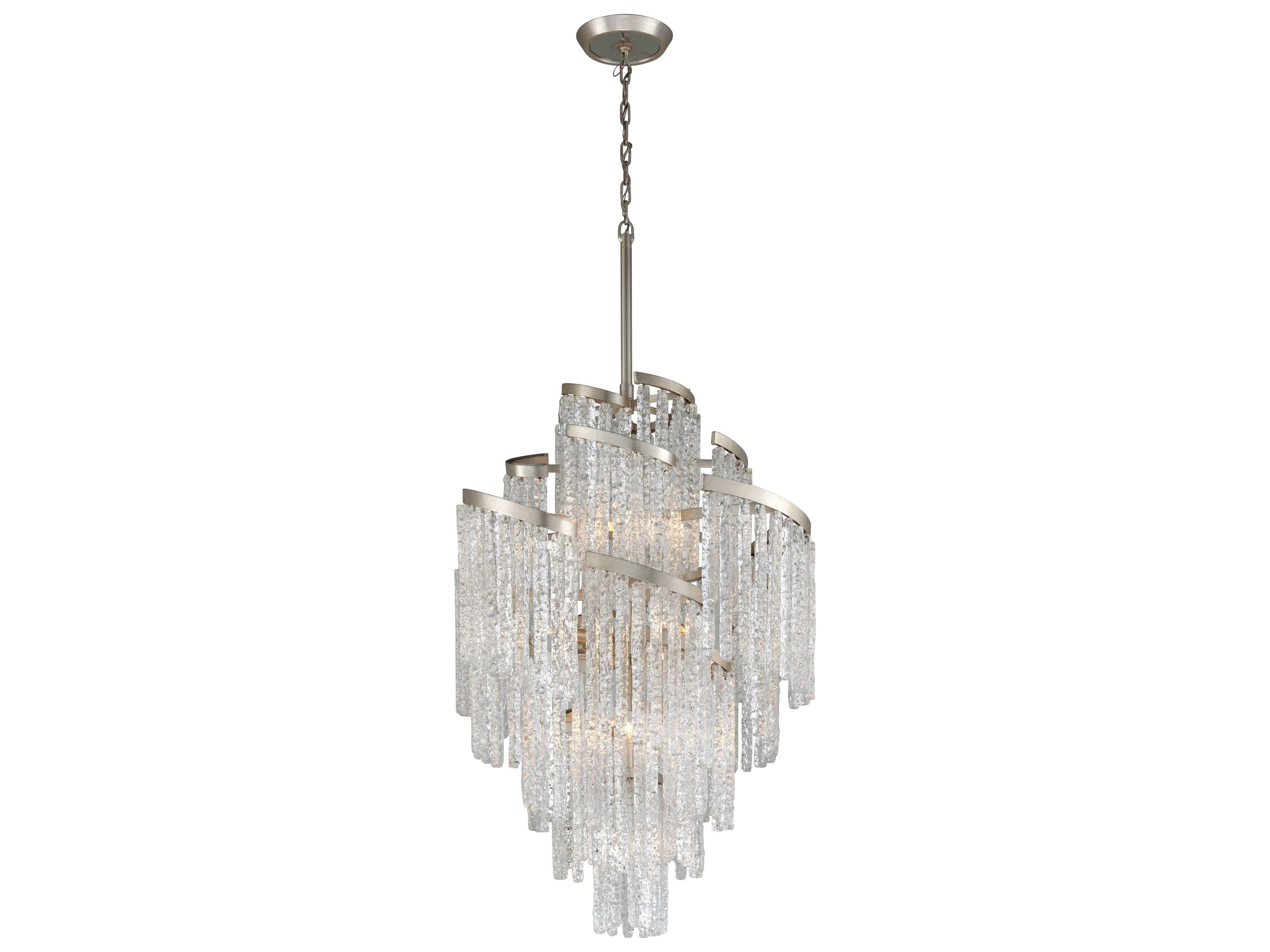 Corbett Lighting Mont Blanc 13-Light Modern Silver Leaf Glass Tiered Pendant