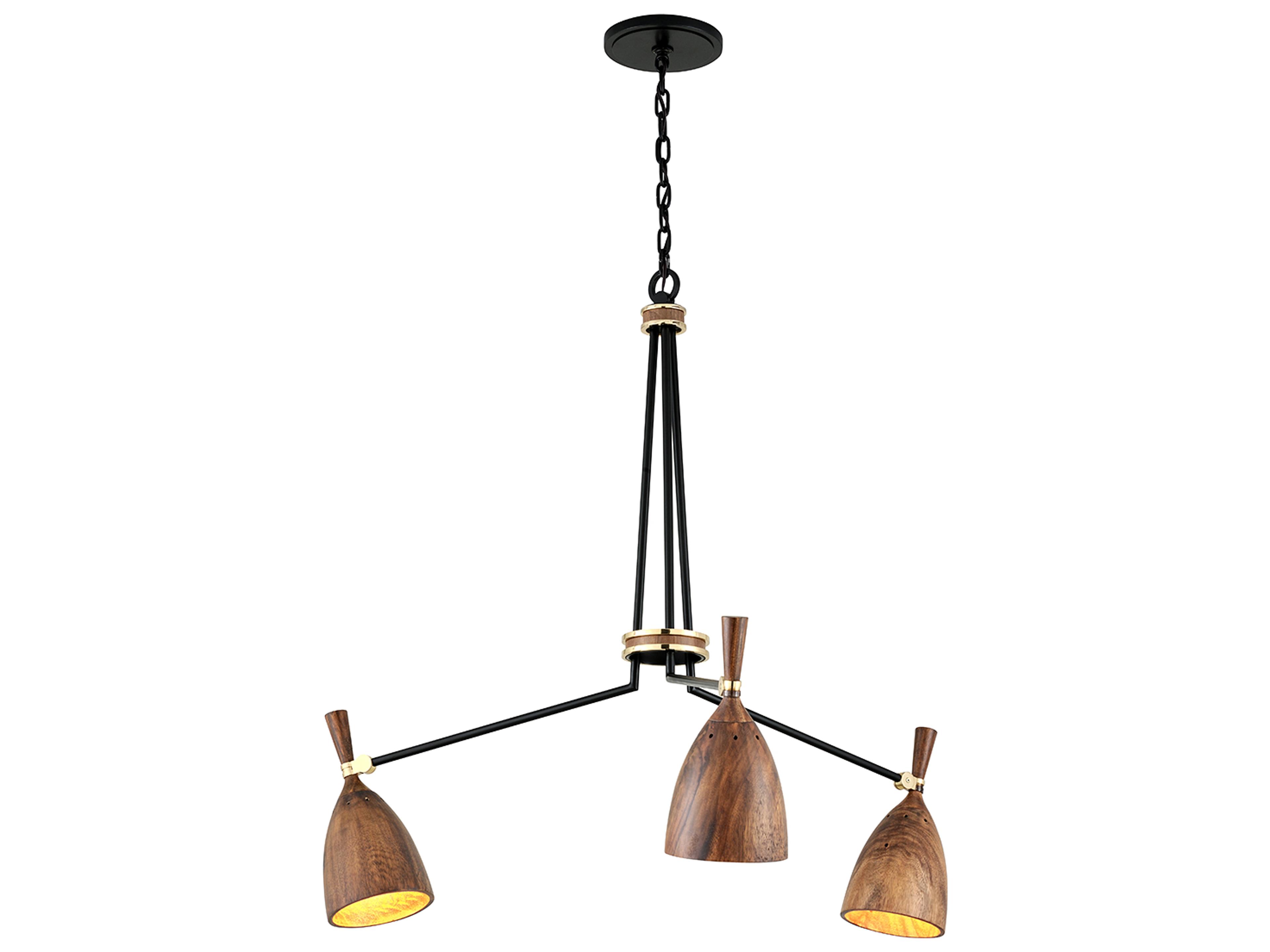 Corbett Lighting Utopia 3-Light Satin Black Polished Brass Wood LED Bell Chandelier