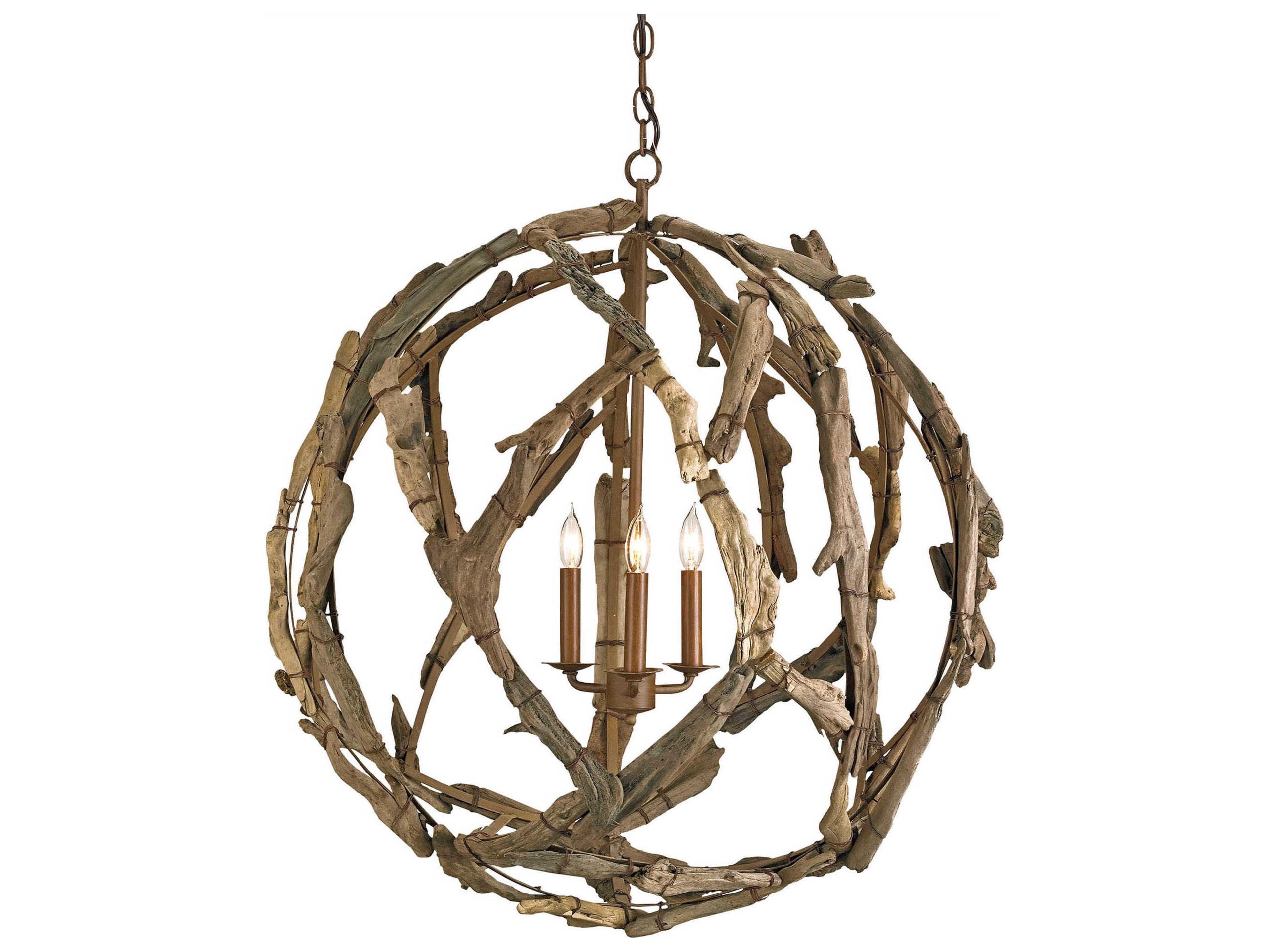 Luxecor Vistas 3-Light Natural Wood Globe Chandelier