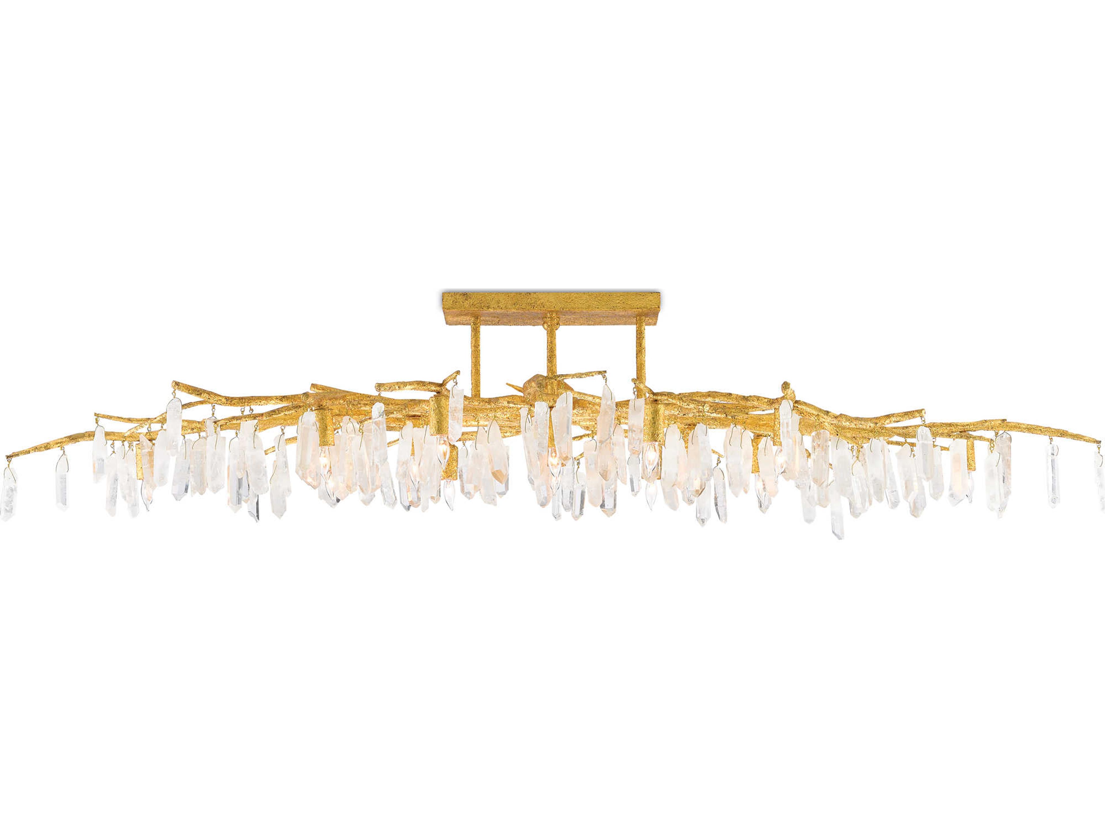 Luxecor Vistas 14-Light Washed Lucerne Gold Natural Crystal Semi Flush Mount