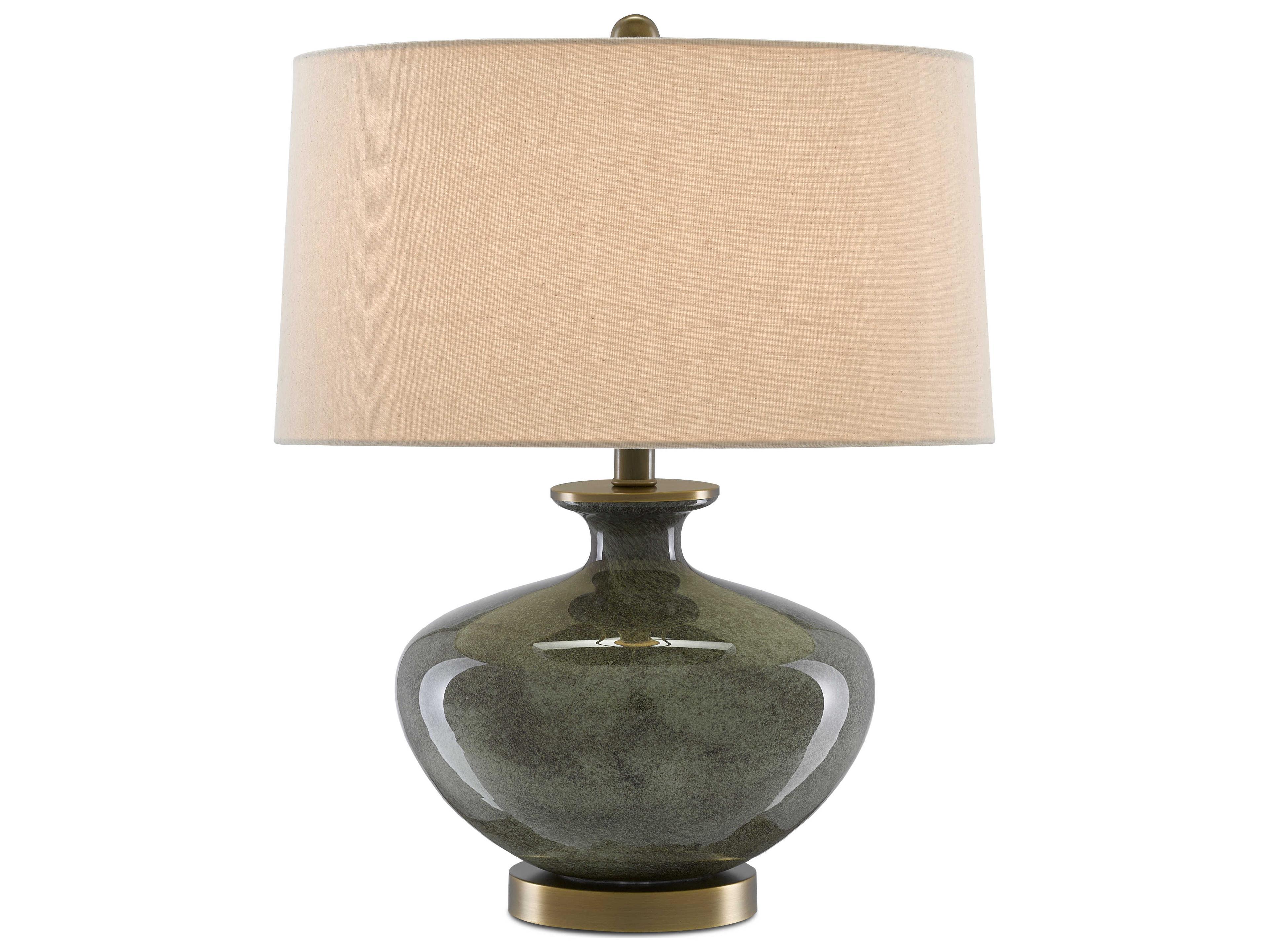 Luxecor Greenlea Glass Dark Gray Moss Green Antique Brass Table Lamp