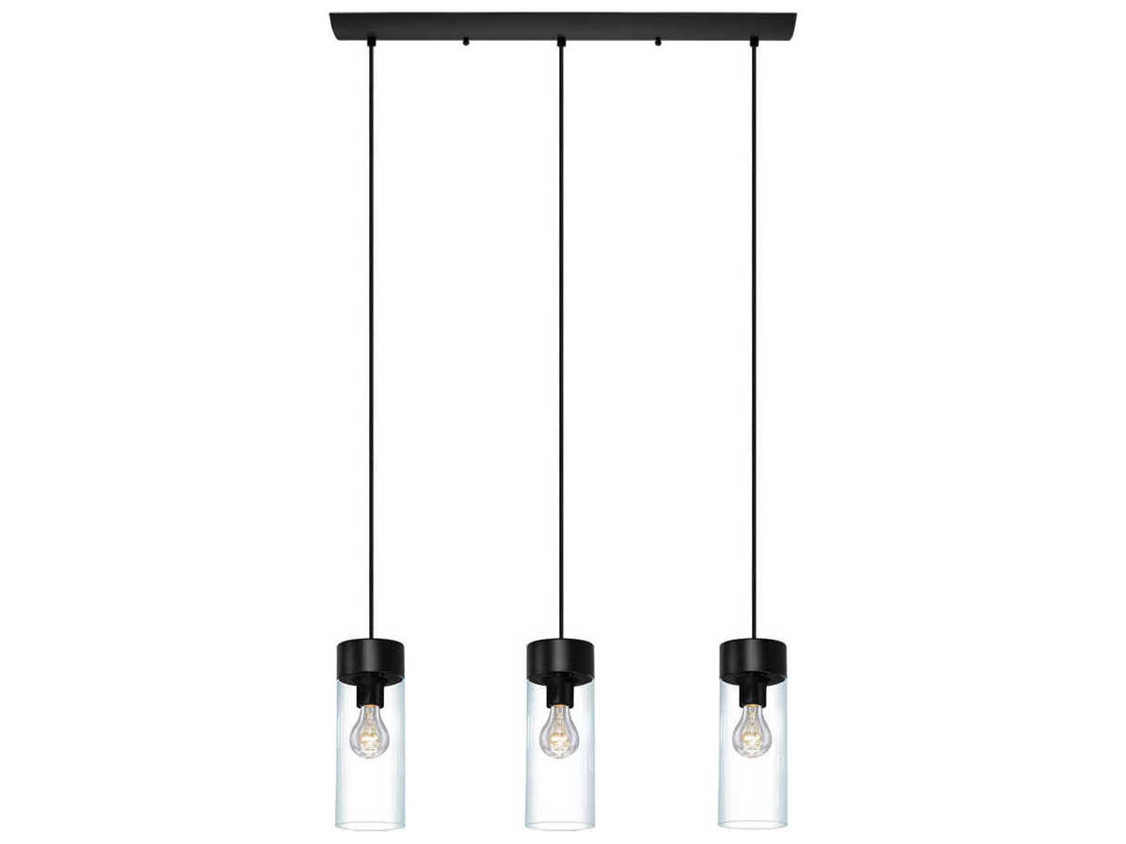 Eglo Montey 3-Light Matte Black Clear Cylinder Island Pendant