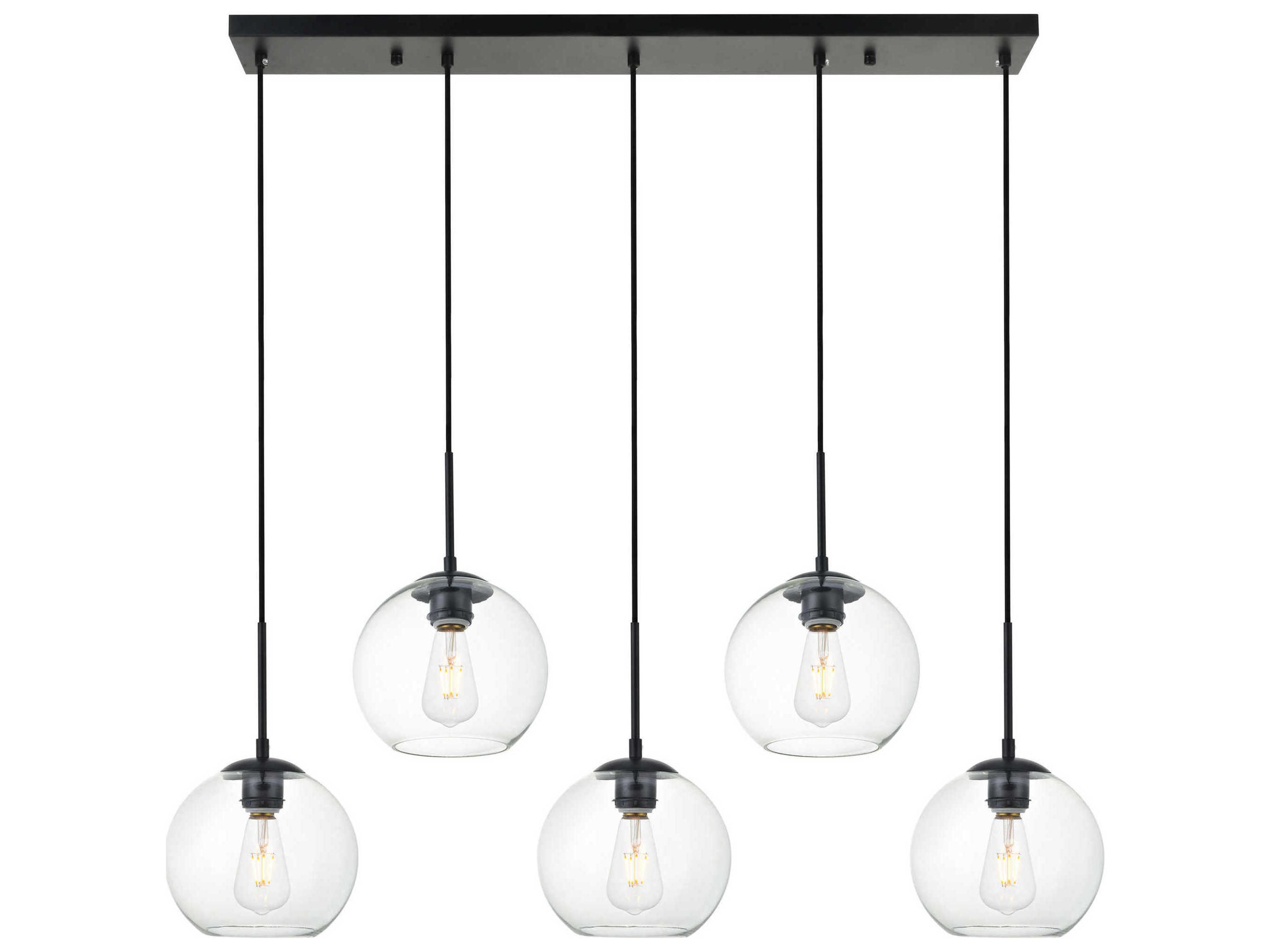 Elegant Lighting Baxter 5-Light Black And Clear Glass Island Pendant