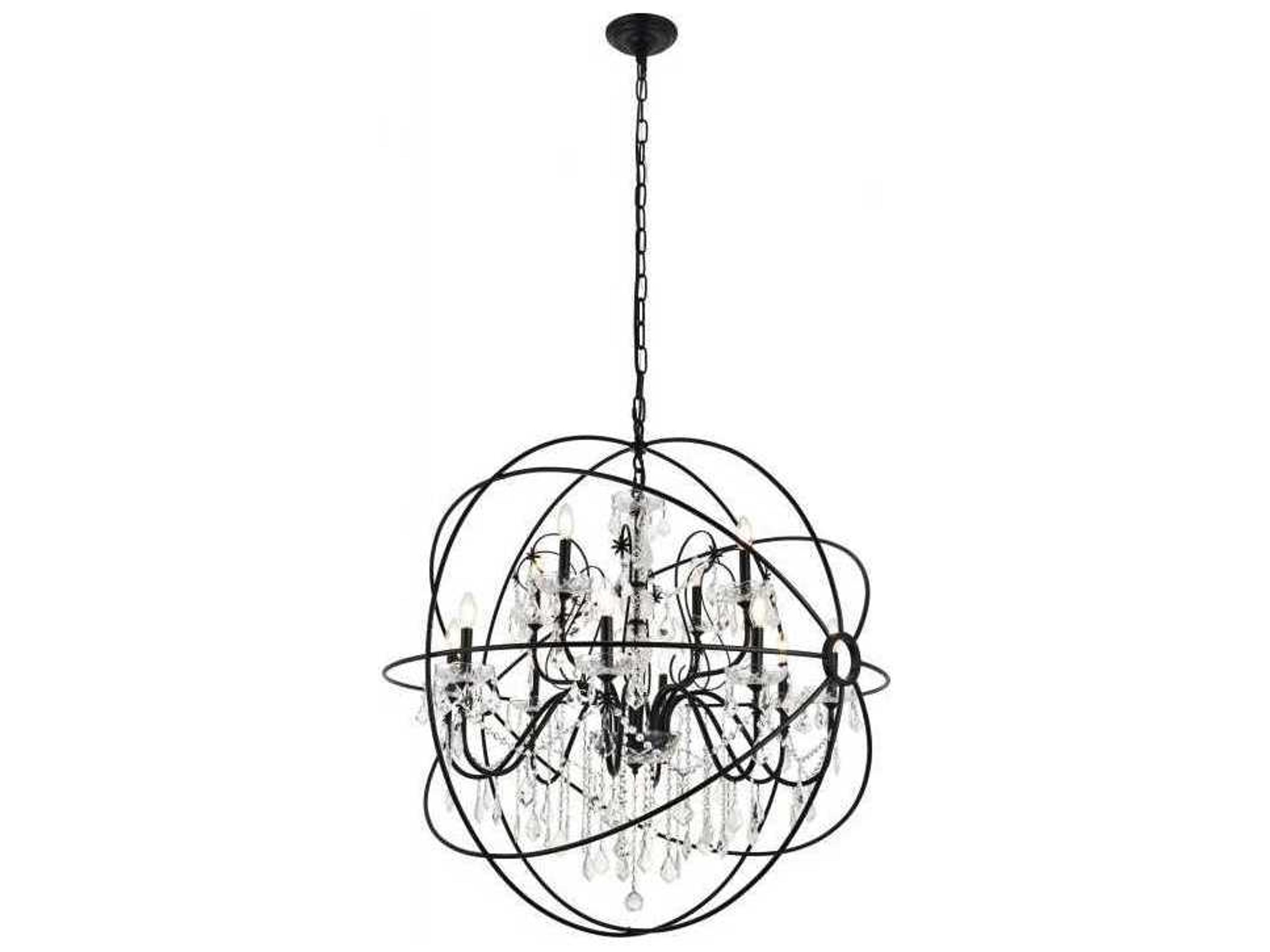 Elegant Lighting Cordelia 12-Light Black Clear Crystal Candelabra Globe Chandelier