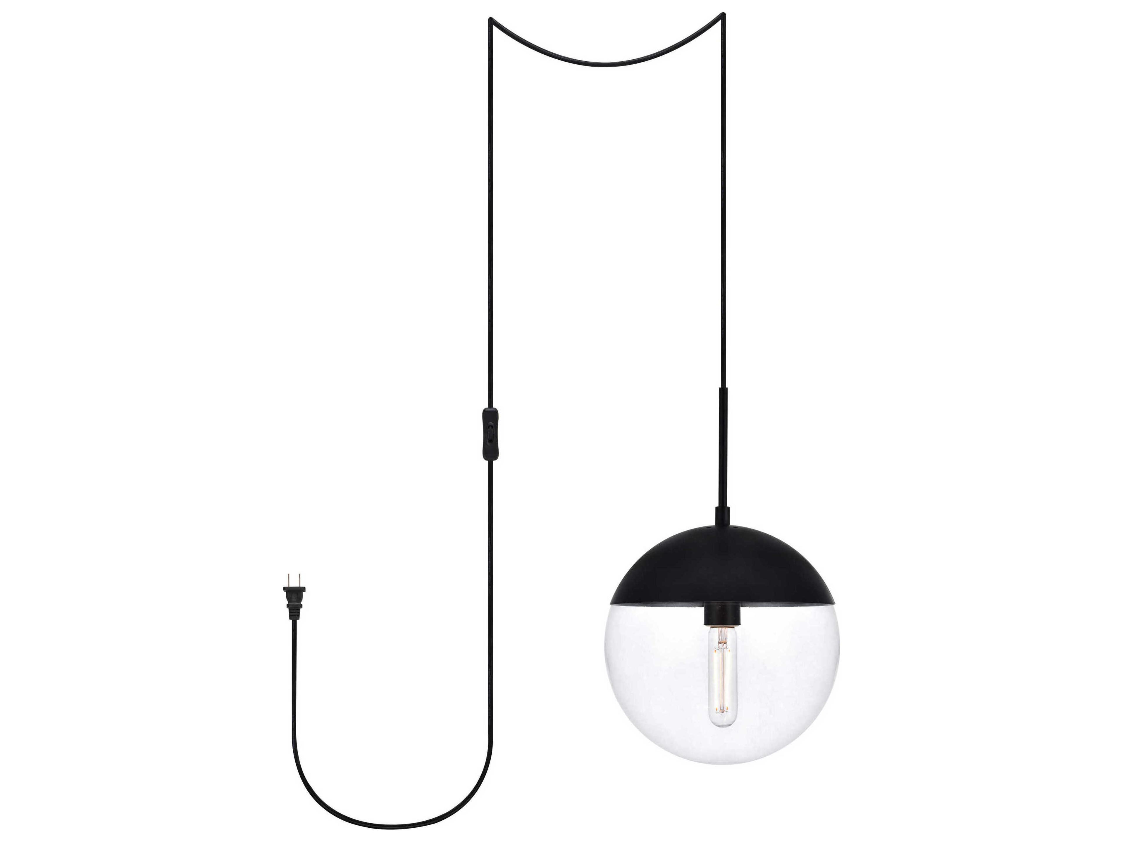 Elegant Lighting Eclipse 1-Light Black And Clear Glass Globe Mini Pendant