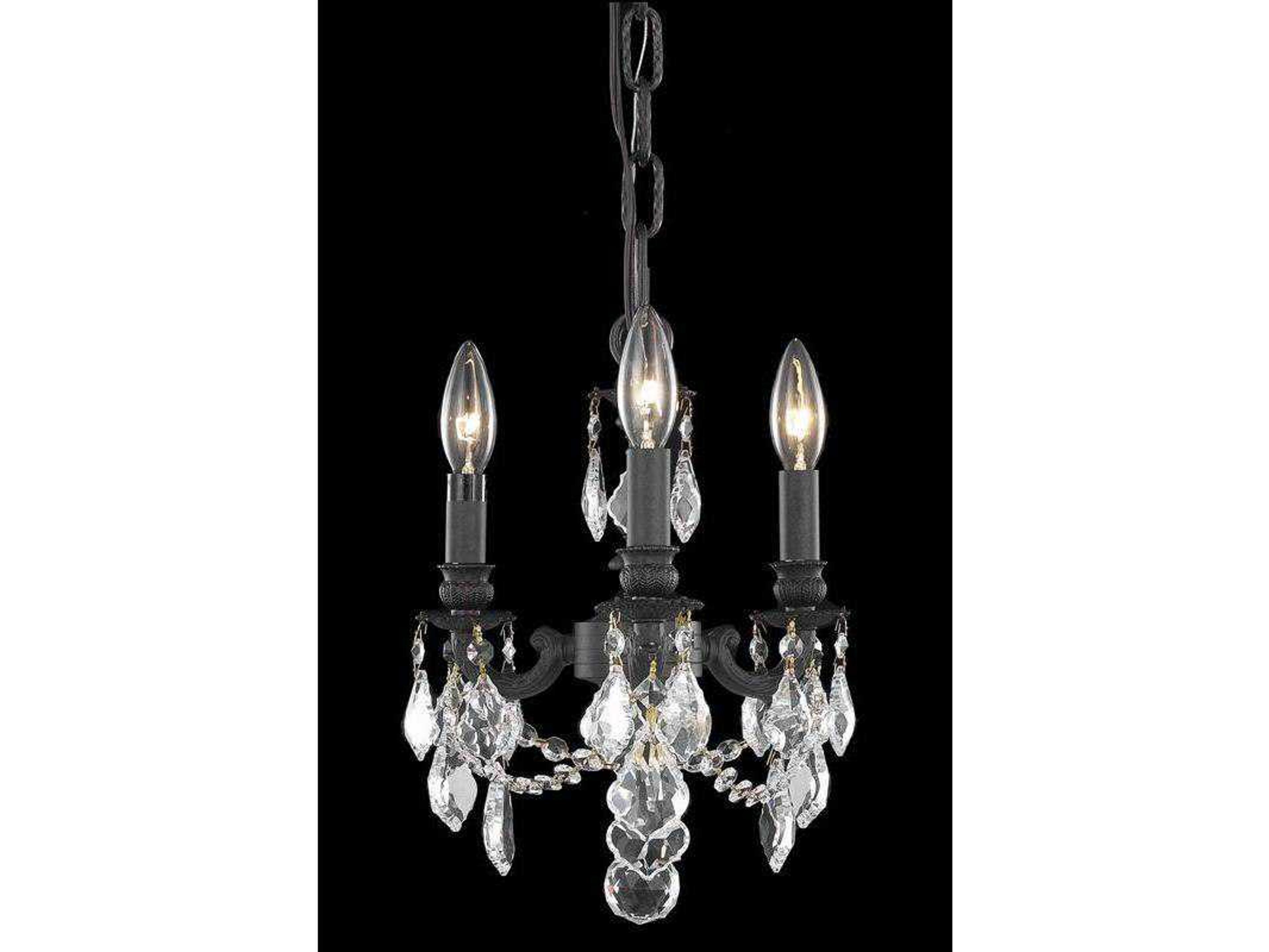 Elegant Lighting Lille 3-Light Dark Bronze Clear Crystal Candelabra Chandelier
