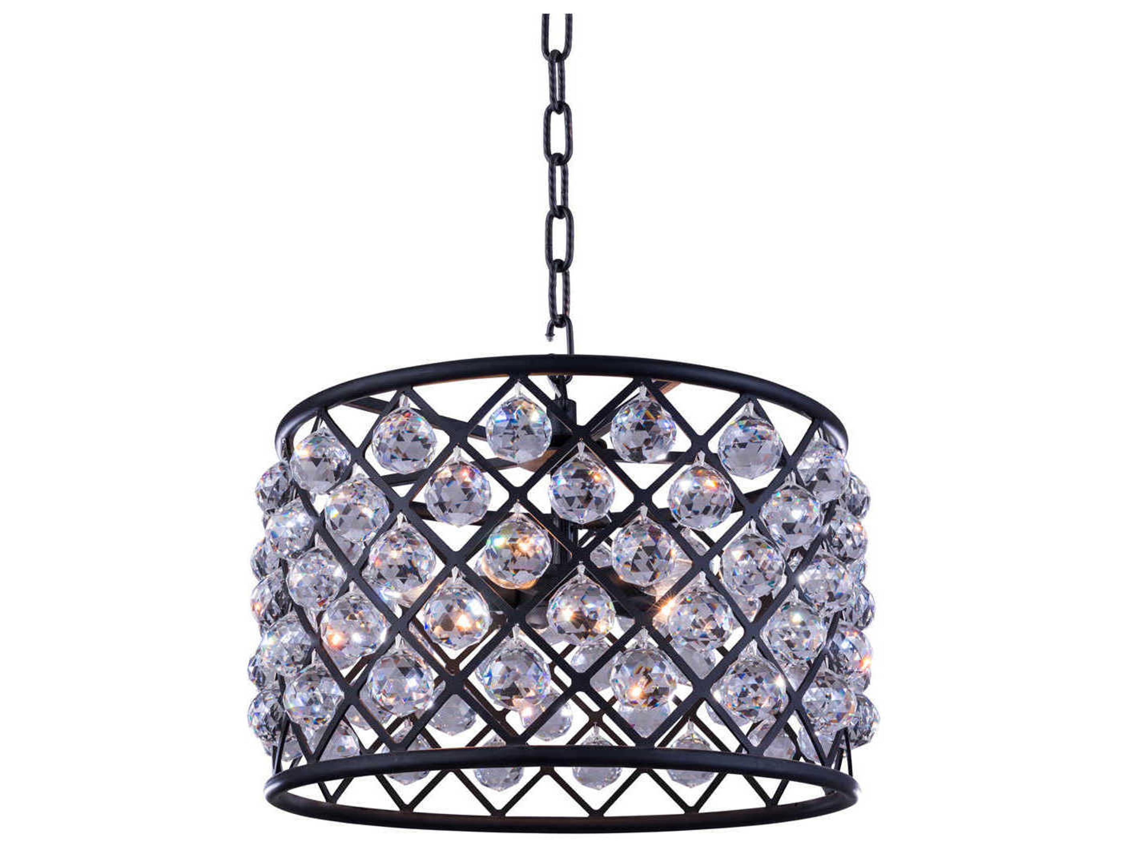 Elegant Lighting Madison 6-Light Matte Black Clear Crystal Drum Pendant