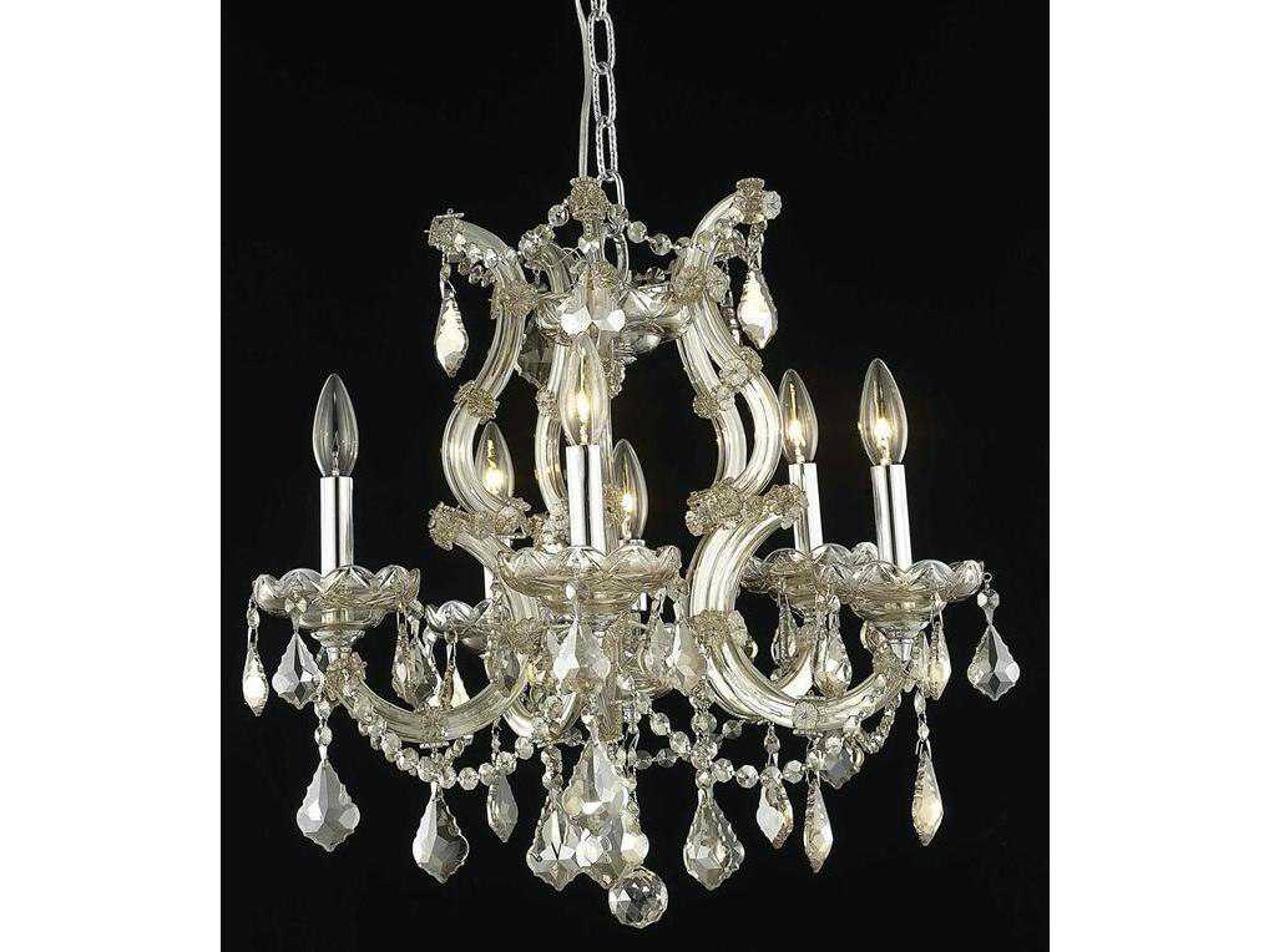 Elegant Lighting Maria Theresa 6-Light Golden Teak Crystal Candelabra Chandelier