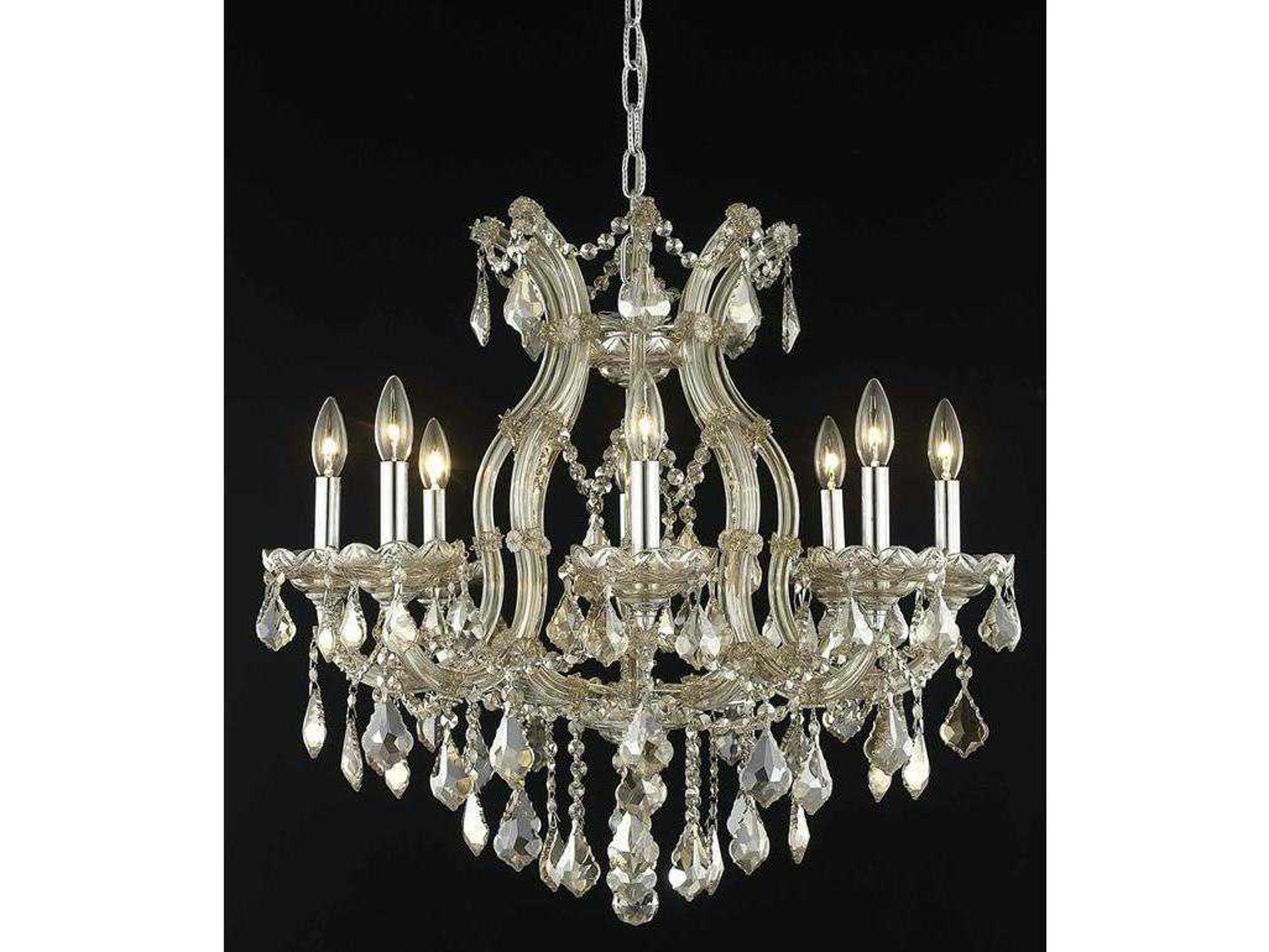 Elegant Lighting Maria Theresa 9-Light Golden Teak Crystal Candelabra Chandelier