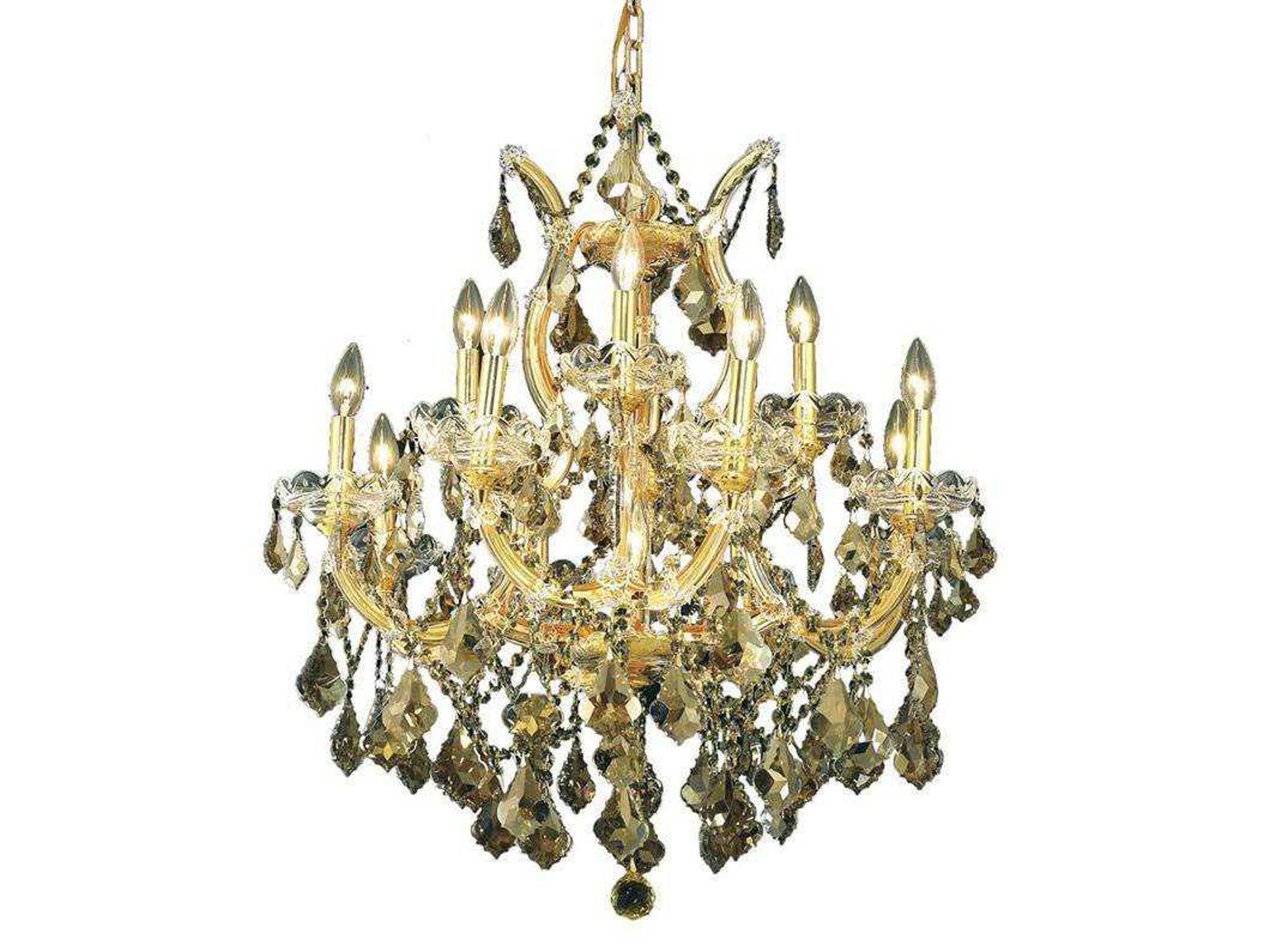 Elegant Lighting Maria Theresa 13-Light Gold Crystal Candelabra Tiered Chandelier