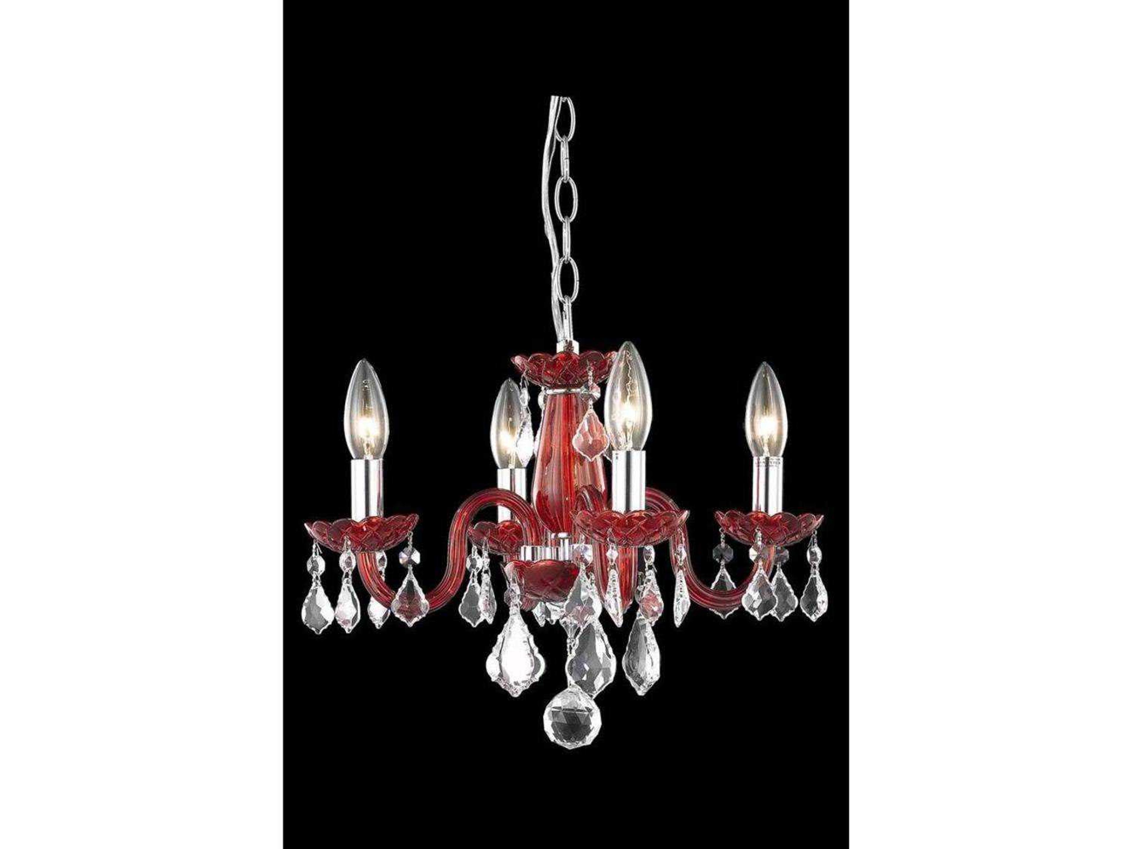 Elegant Lighting Rococo 4-Light Red Clear Crystal Glass Candelabra Chandelier