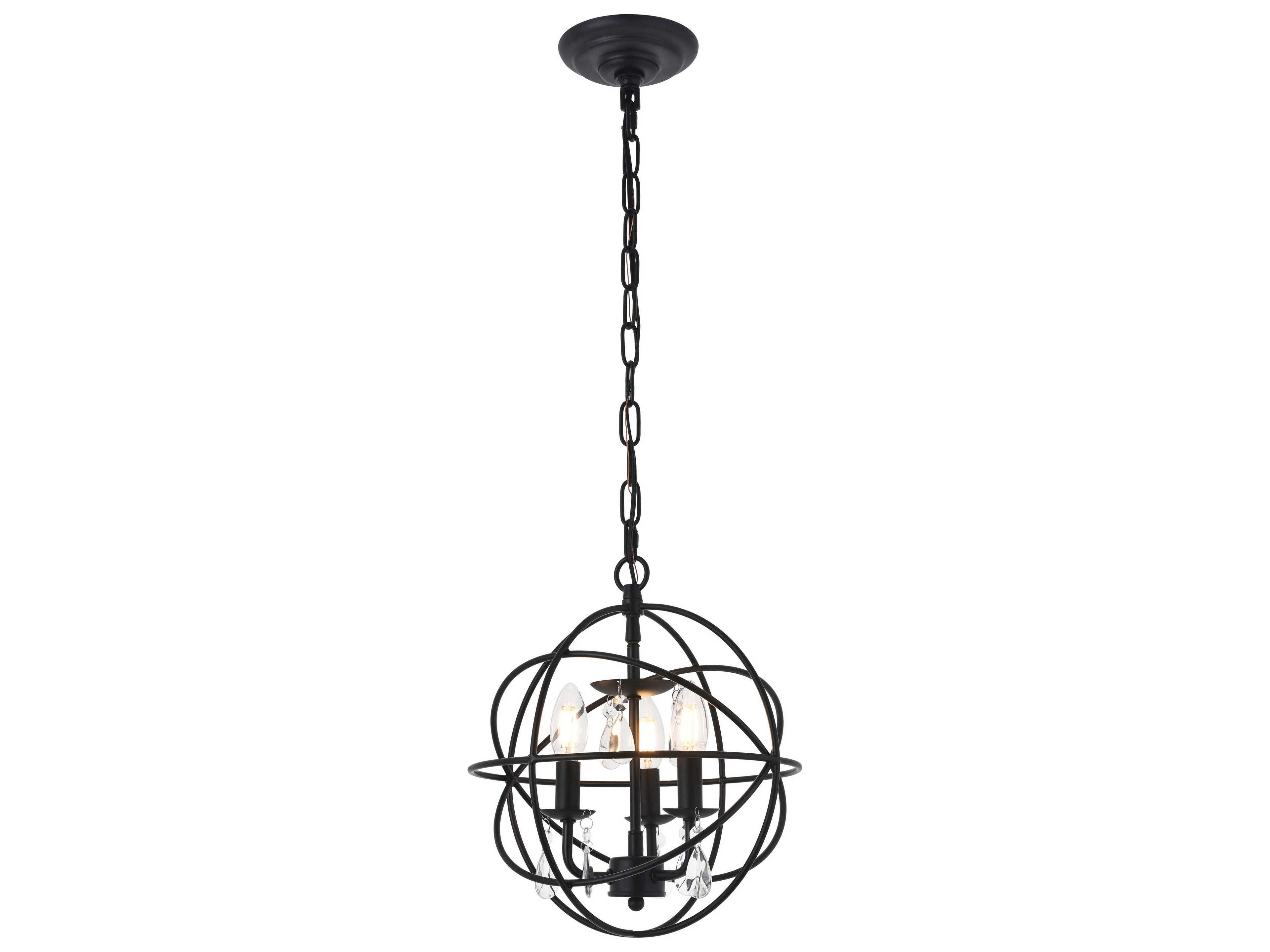 Elegant Lighting Wallace 3-Light Black Crystal Geometric Chandelier