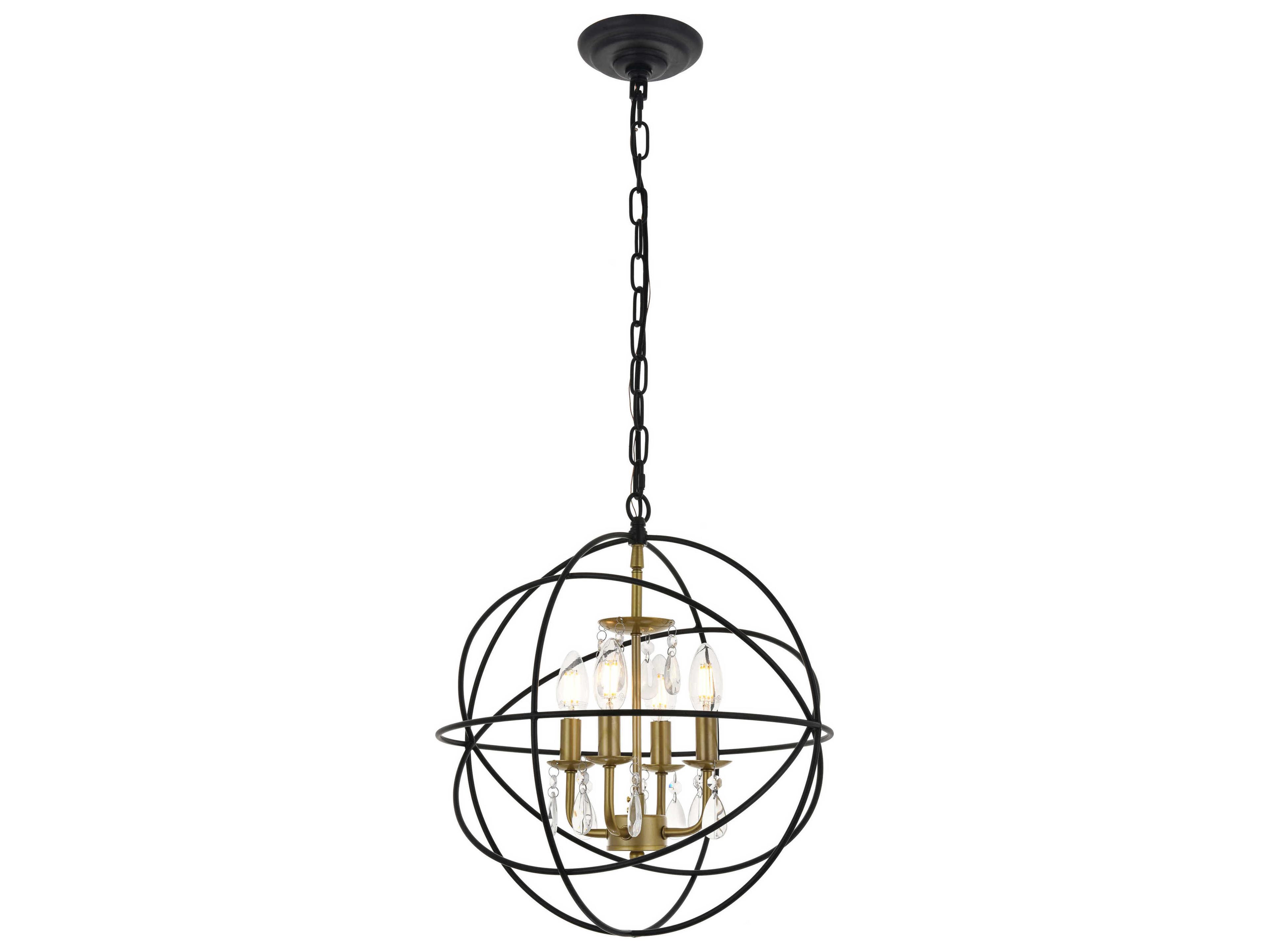 Elegant Lighting Wallace 4-Light Black Crystal Candelabra Geometric Chandelier