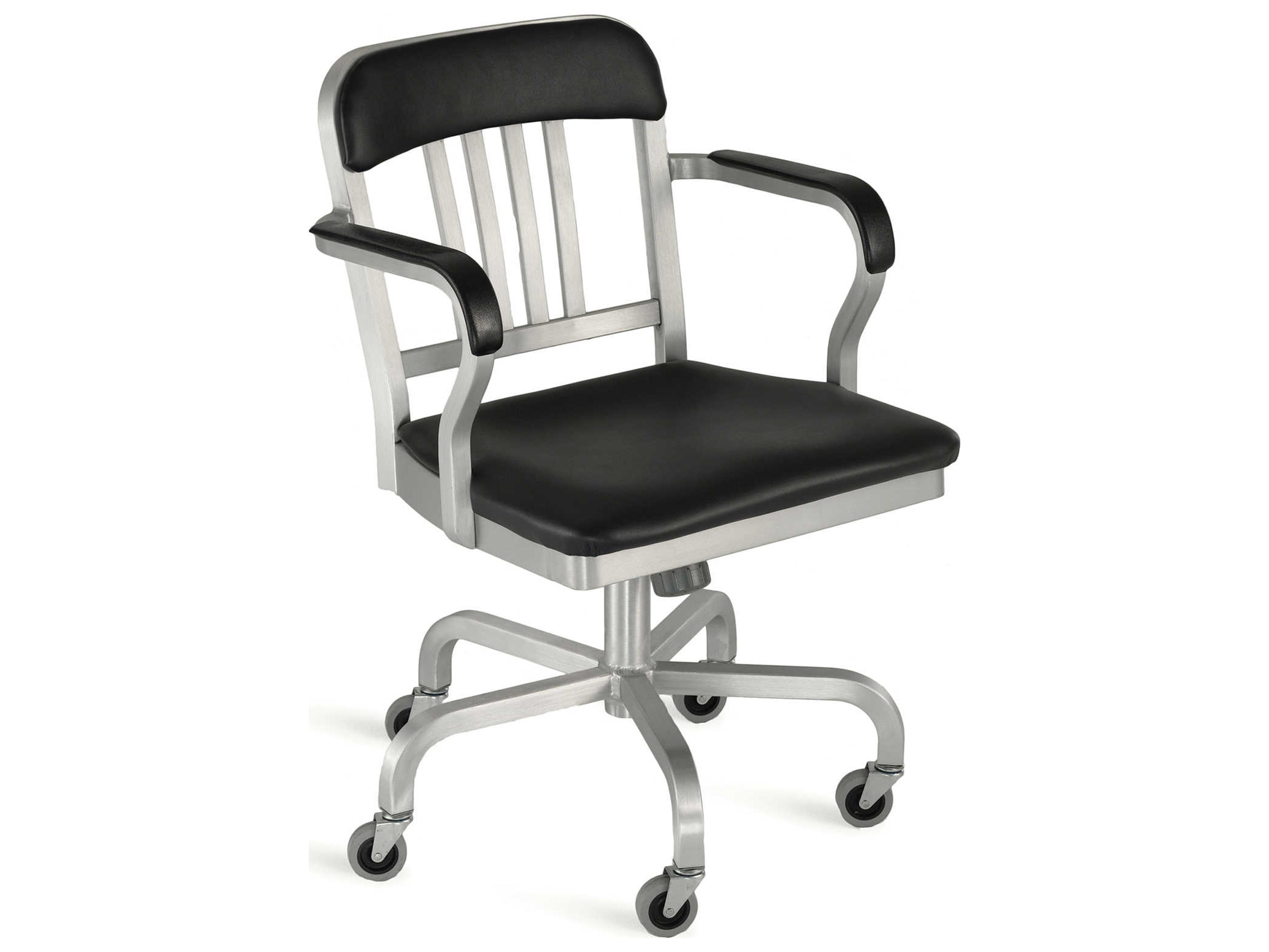 Emeco Navy Black Leather Swivel Computer Office Chair