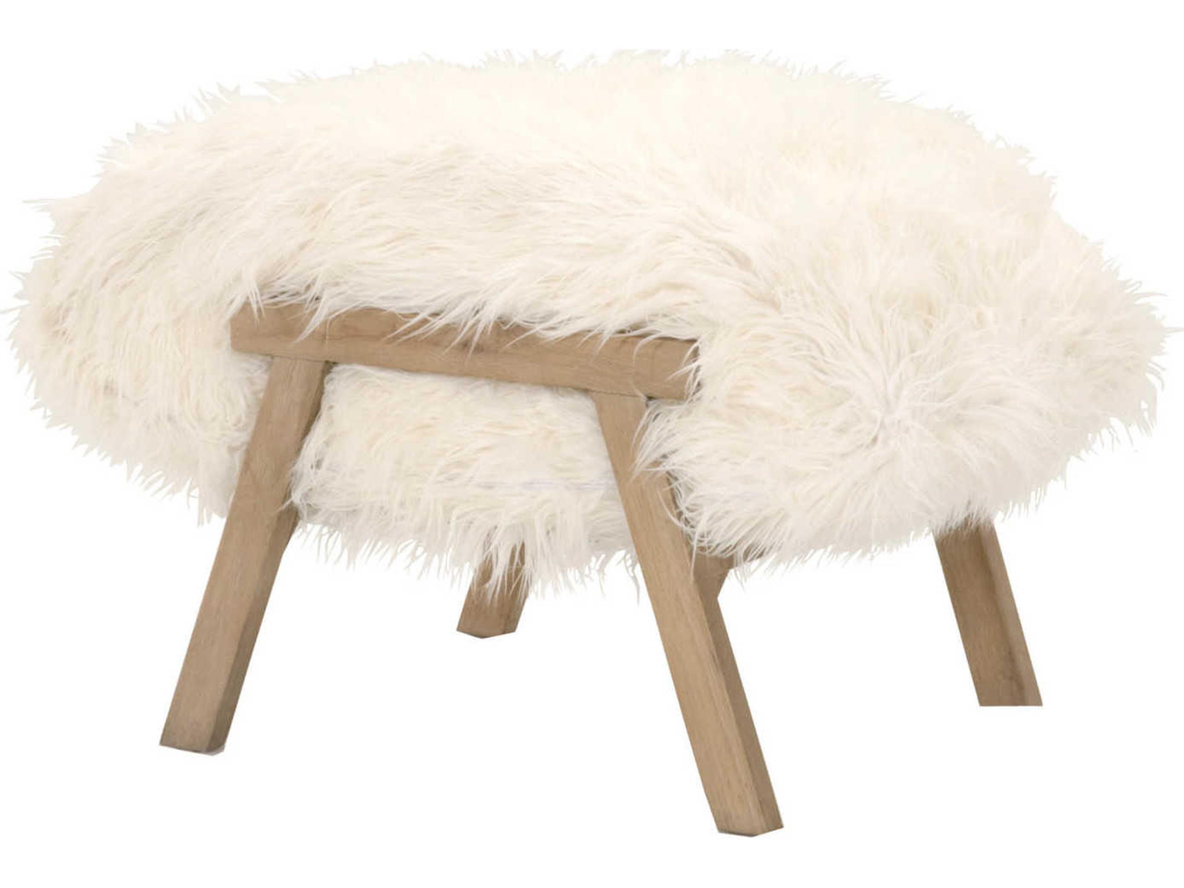 Essentials for Living Bella Antique Tibet White Fur Smoke Gray Ottoman